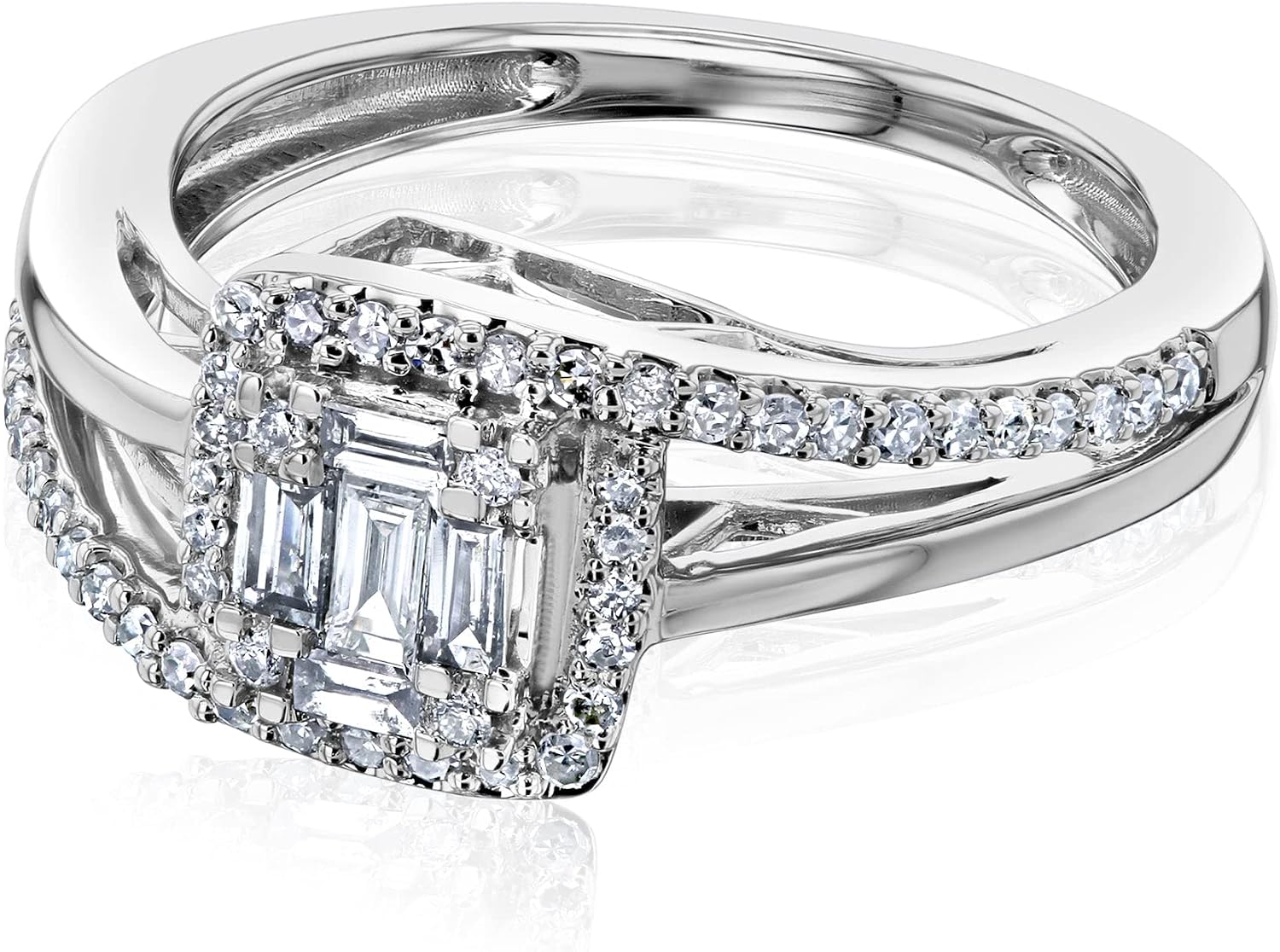 1/3ct Baguette and Round Wrap Halo Natural Diamond Cluster Engagement Ring 10K White Gold