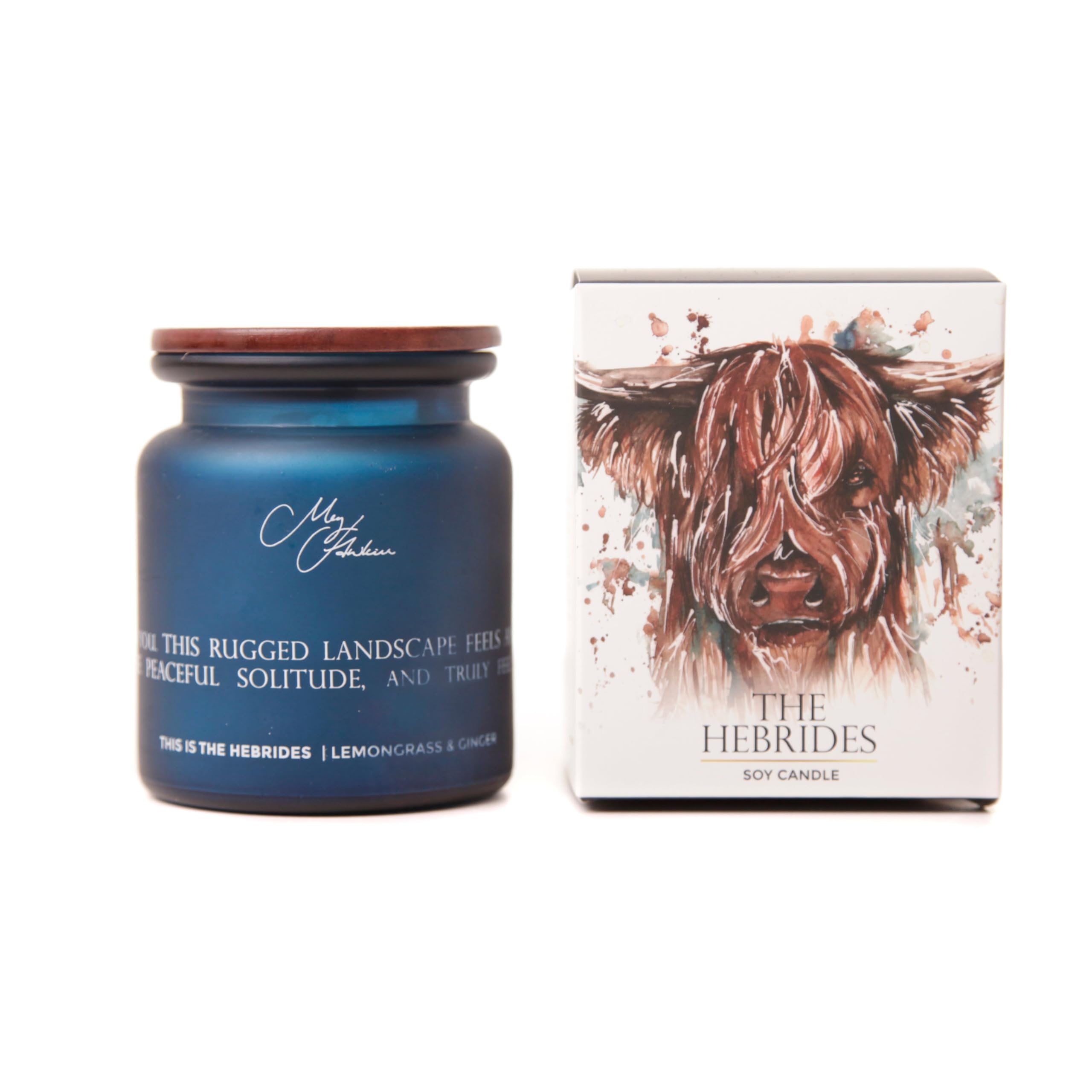 Meg Hawkins White The Hebrides' Highland Cow Design Soy Candle | Lemongrass And Ginger Scent | 40+ Hour Burn Time