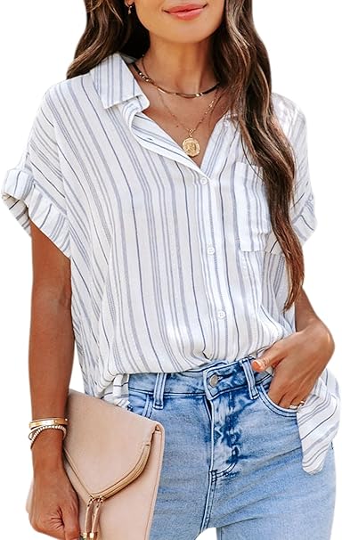 Short Sleeve Button Down Linen Shirts with Pocket