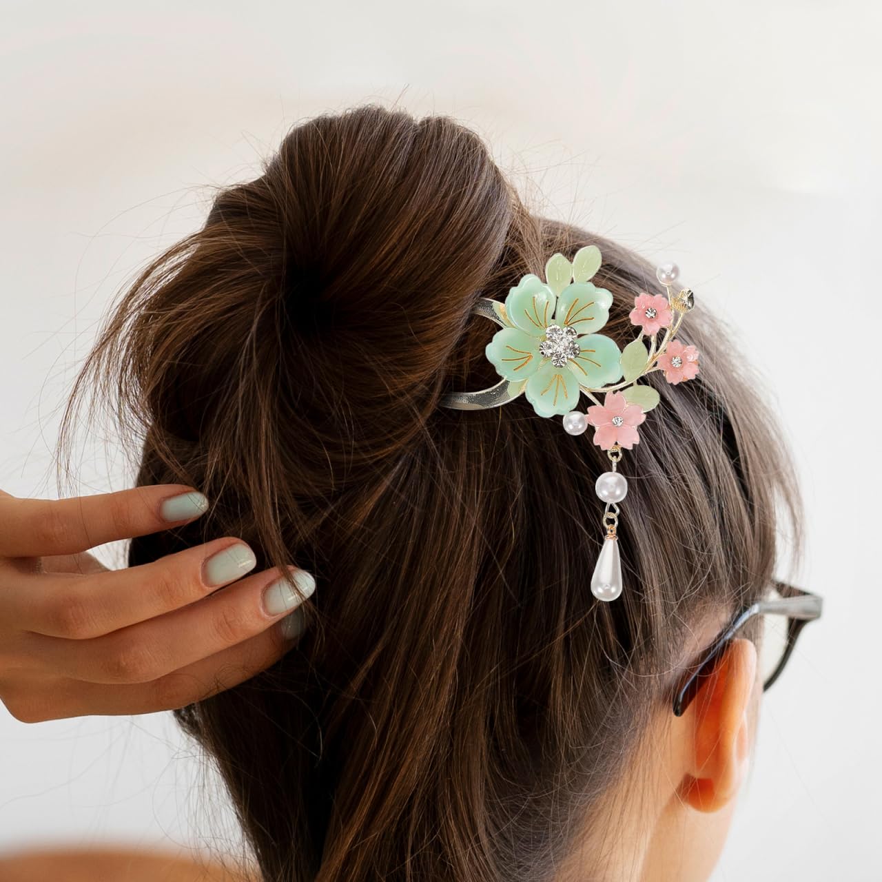 FRCOLOR U FöRmige Haarnadel Antike Chinesischer Haarschmuck Damen Blumen- Und Perlendekoration Haarstab Mit Quasten Haarnadel