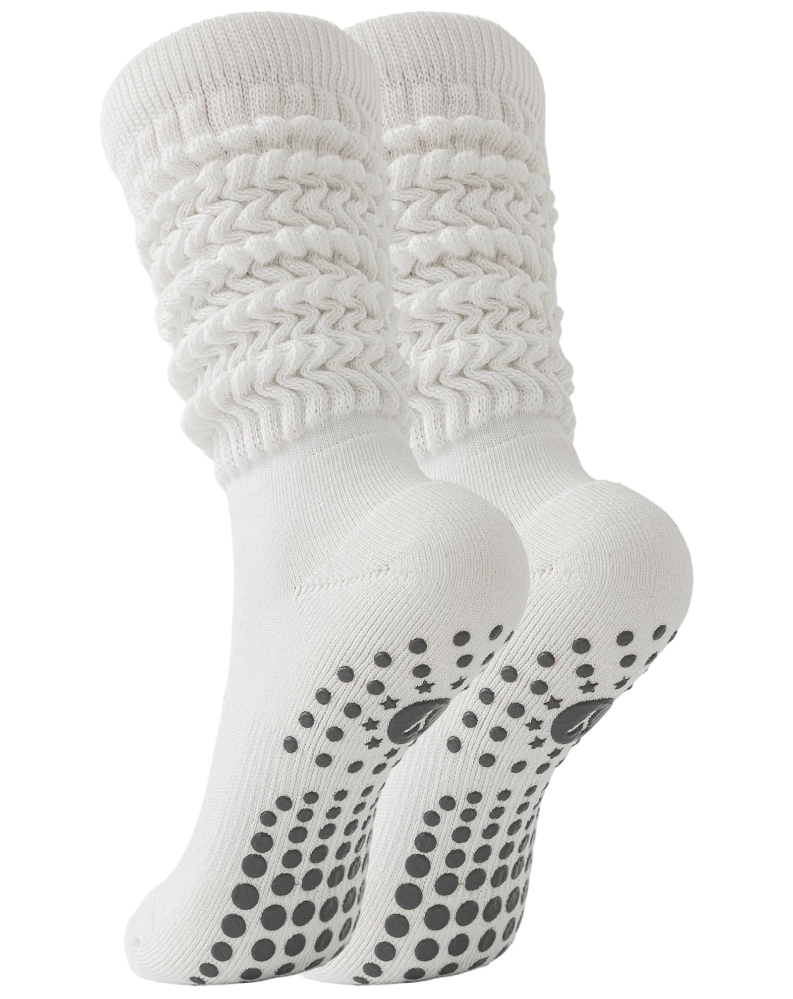 Yawlsow 1/3 Paar Pilates Grip Socken für Damen Yoga Rutschfeste Slouch Socken Baumwolle Kniestrümpfe Stulpen Extra lange Scrunch Kniehohe Stiefelsocken für Barre Workout Krankenhaus Zuhause