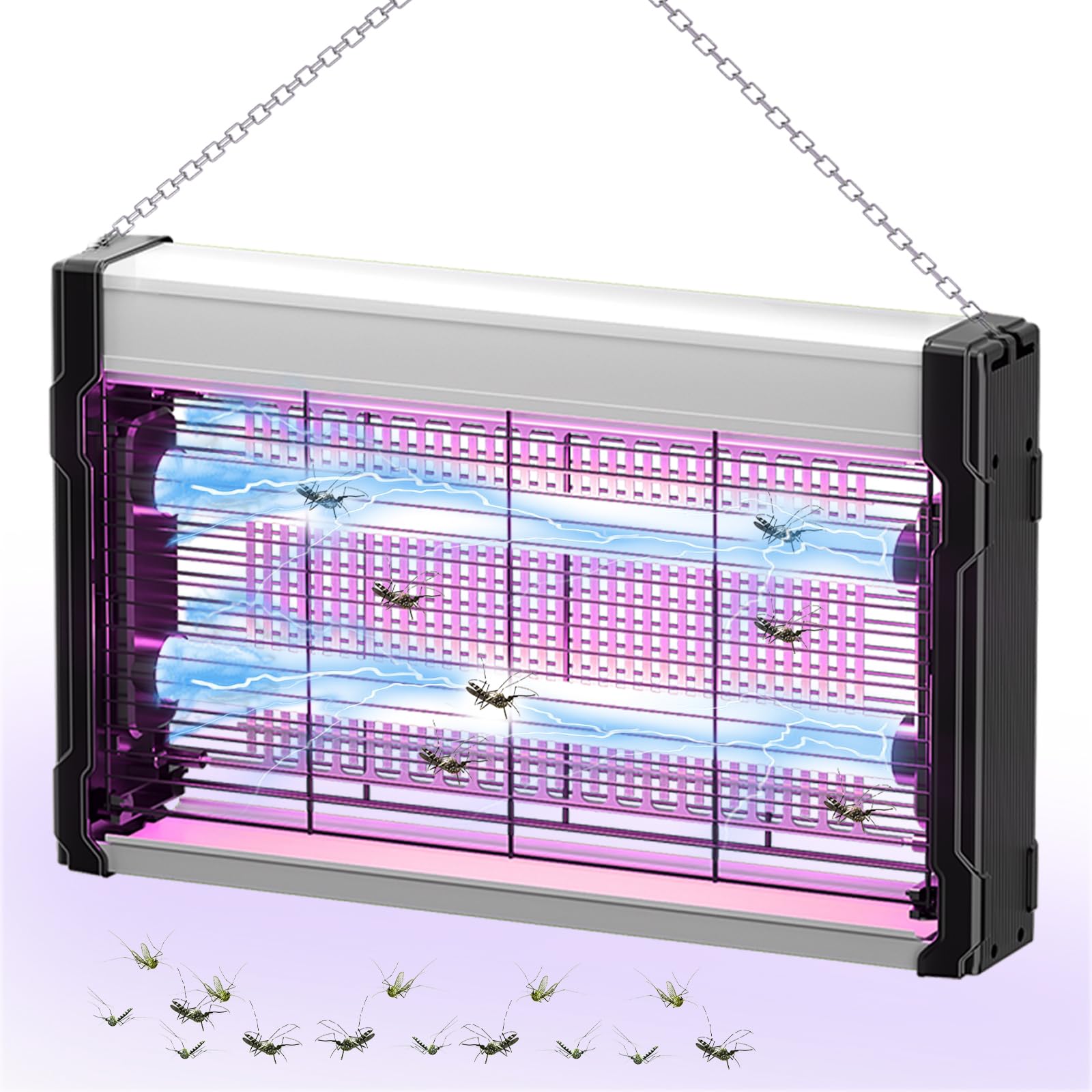 Electric Fly Zapper & Bug Zapper, Powerful Fly Killer with 2 Bulbs & Hanging Chain, High Powered Grids, UV light Trap Mosquito Killer Insect Trap with Washable Tray for Home, Kitchen, Garden