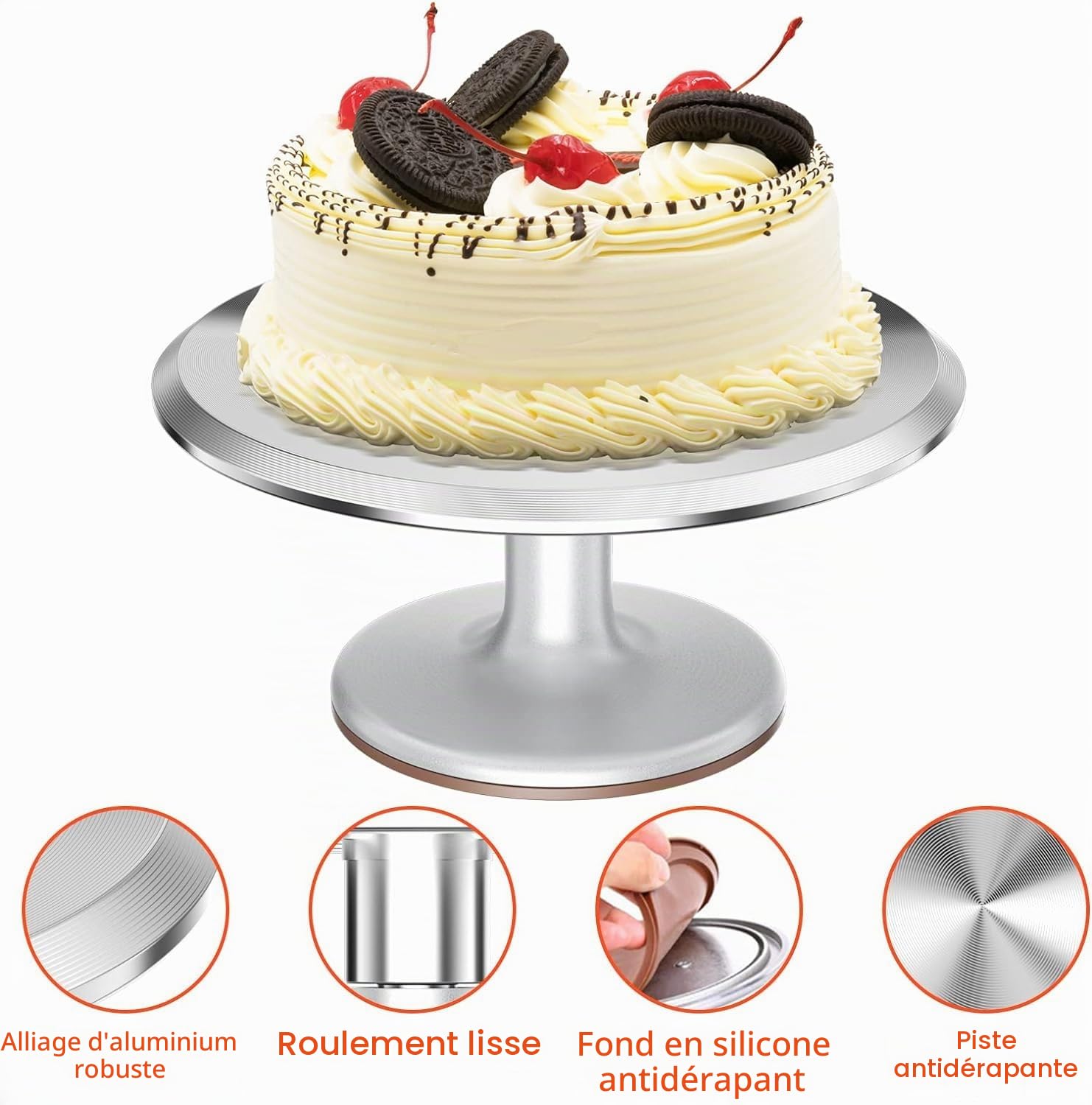 Tocadiscos de aluminio para tartas de 12 pulgadas, plato giratorio de repostería para postres y regalos, perfecto para restaurantes, pastelerías y eventos