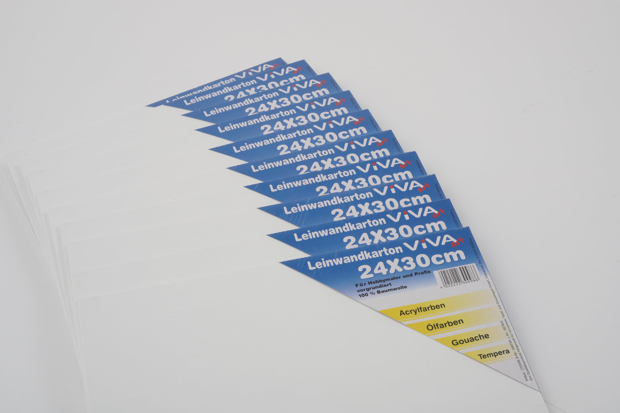 Markenlos 10 er Pack Malpappe 24 x 30 cm Leinwandkarton vorgrundiert Baumwolle weiß