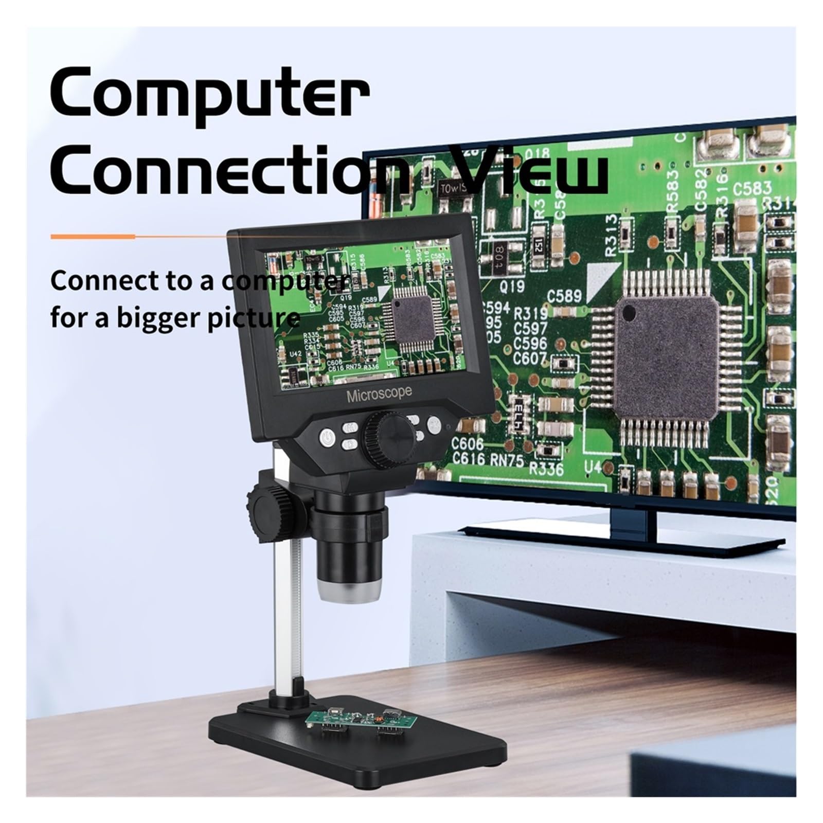Wyświetlacz LCD Mikroskop Elektronowy 10 Megapikselowych Mikroskopów Przemysłowych Cyfrowa Konserwacja Elektroniczna 8 LED Natężenie Światła Coarse And Fine Focus