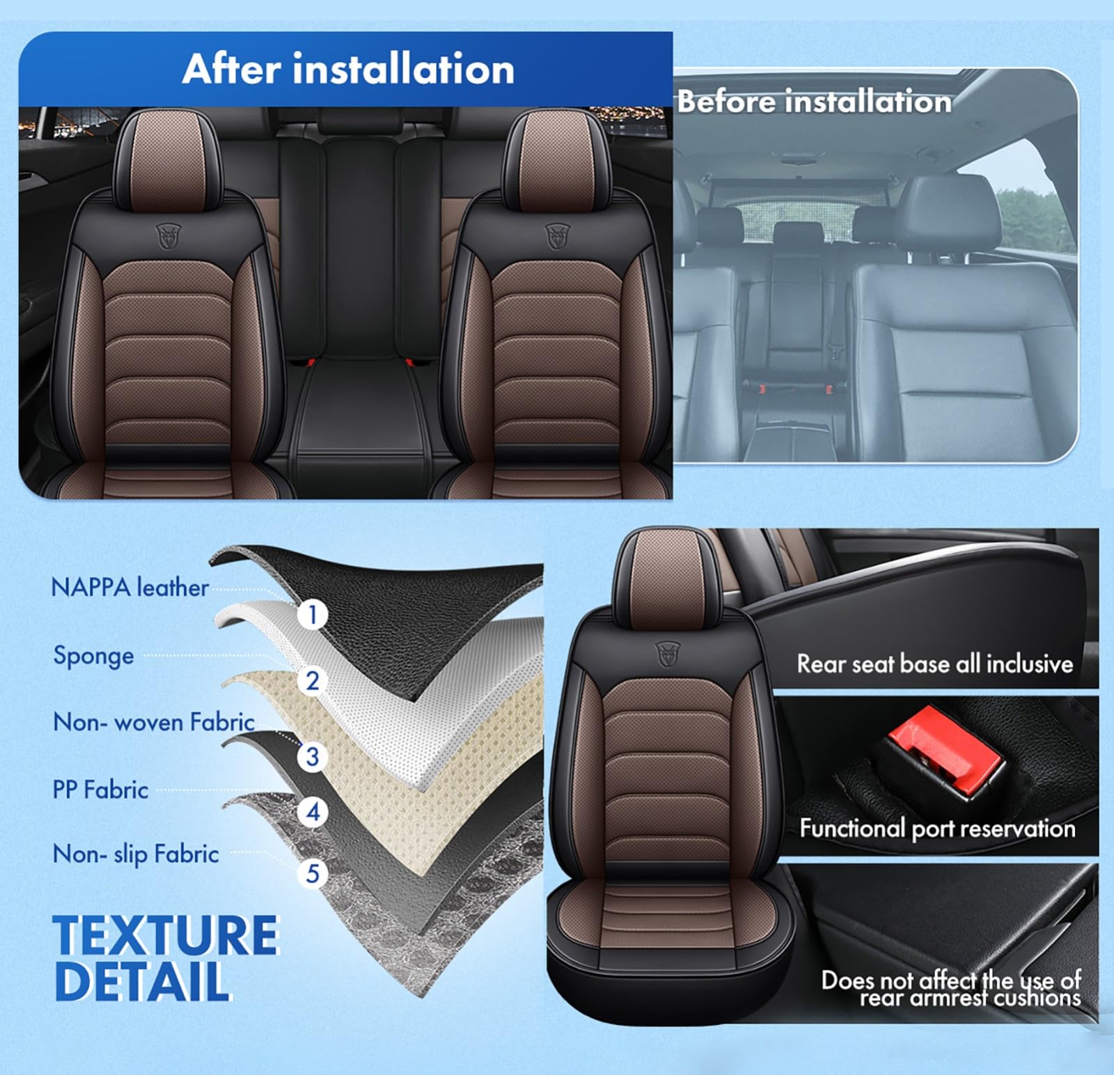 FIENZA Coprisedili per Auto per Peugeot 408, Antiscivolo Auto Set Completo di Coprisedili Traspirante 5 Posti Sedere Protezioni Sedili, Impermeabile Pelle Sedere Protezion(Gray)