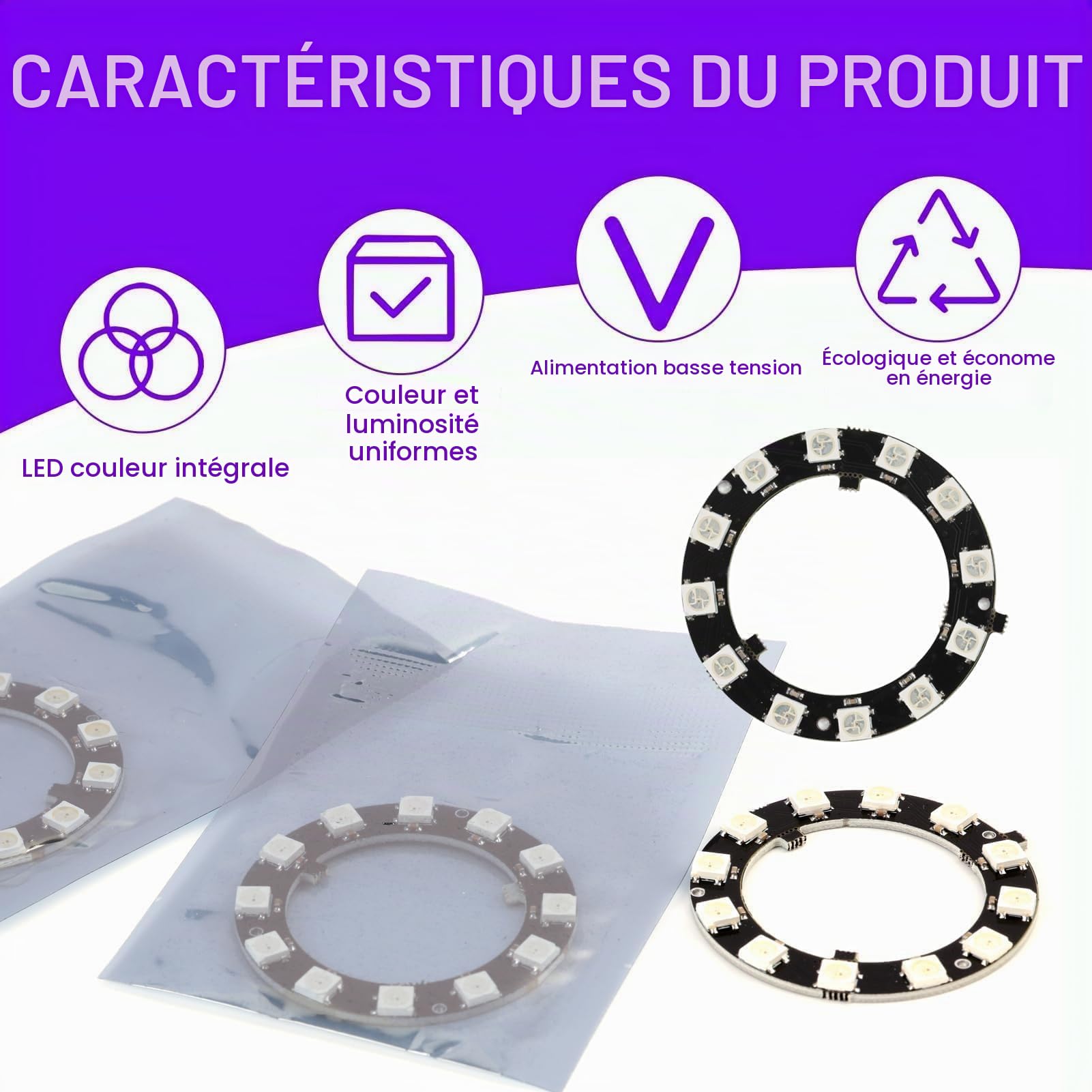 Led Ws2812b 3 X Anneau LED 5V RVB Compatible Avec WS2812B 12-Bit De 50mm - Parfait Pour Arduino Et Raspberry Pi, Pour Une Installation Facile Ws2812b 16x16 Eco Panel，interrupteur Electronique