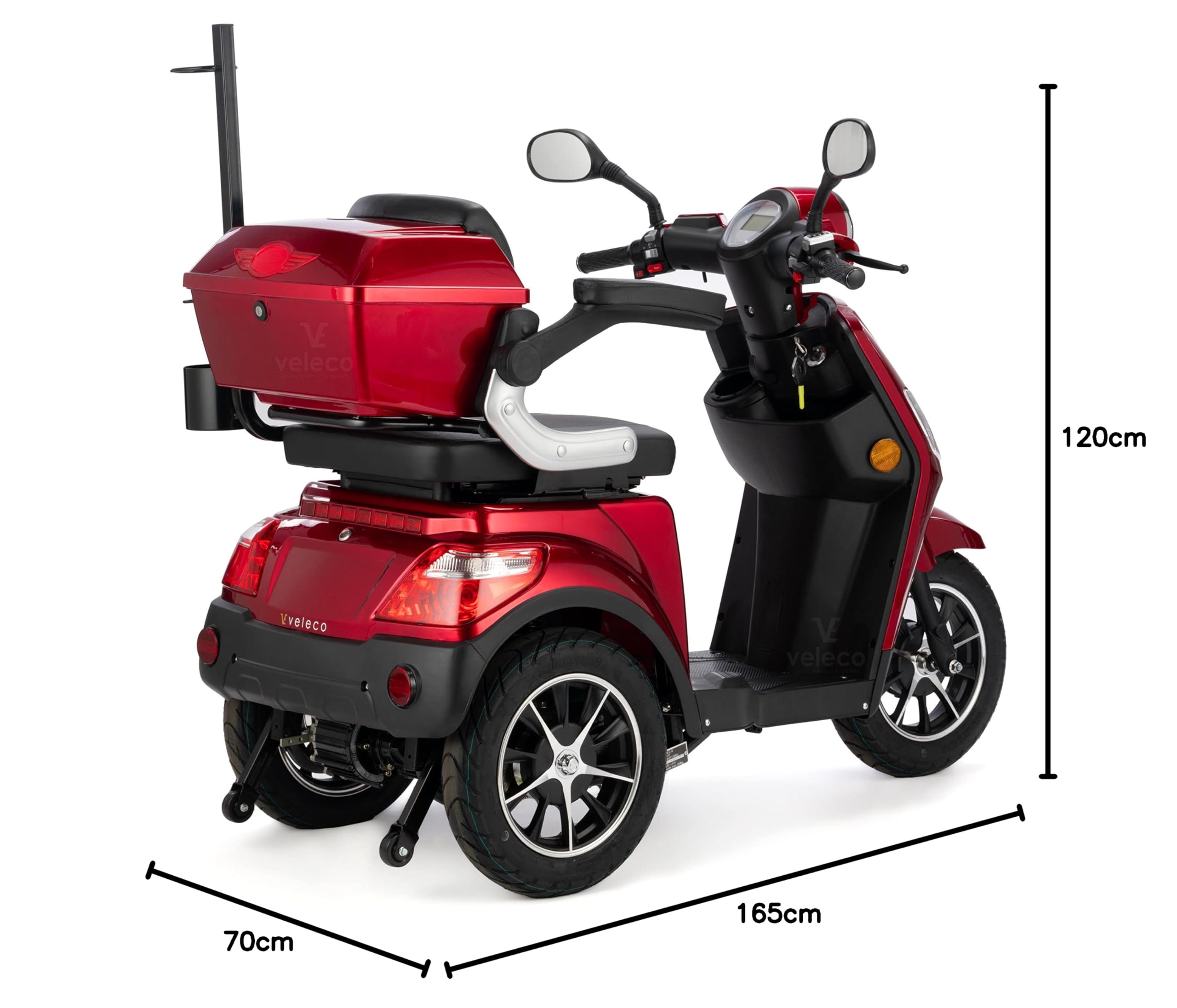 VELECO Dispositivo para discapacitados de 3 Ruedas Para Personas Mayores Minusvalido DRACO 12km/h (Rojo)