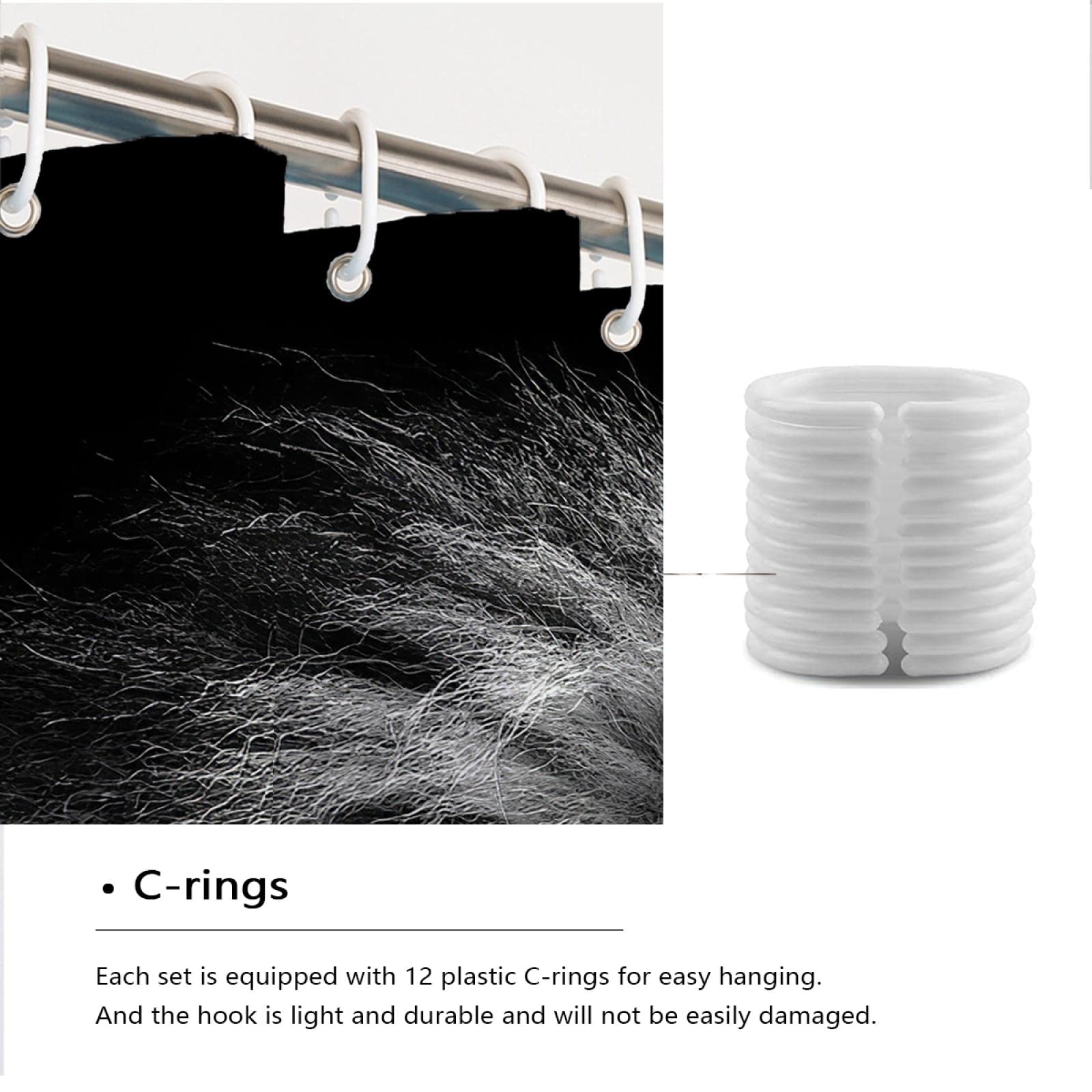 Cortina de Ducha Negra para baño Animal Lion Baby Protegiendo la privacidad Cortinas de baño con Ganchos Cortina de Ducha Impermeable de fácil Cuidado W190xL220cm