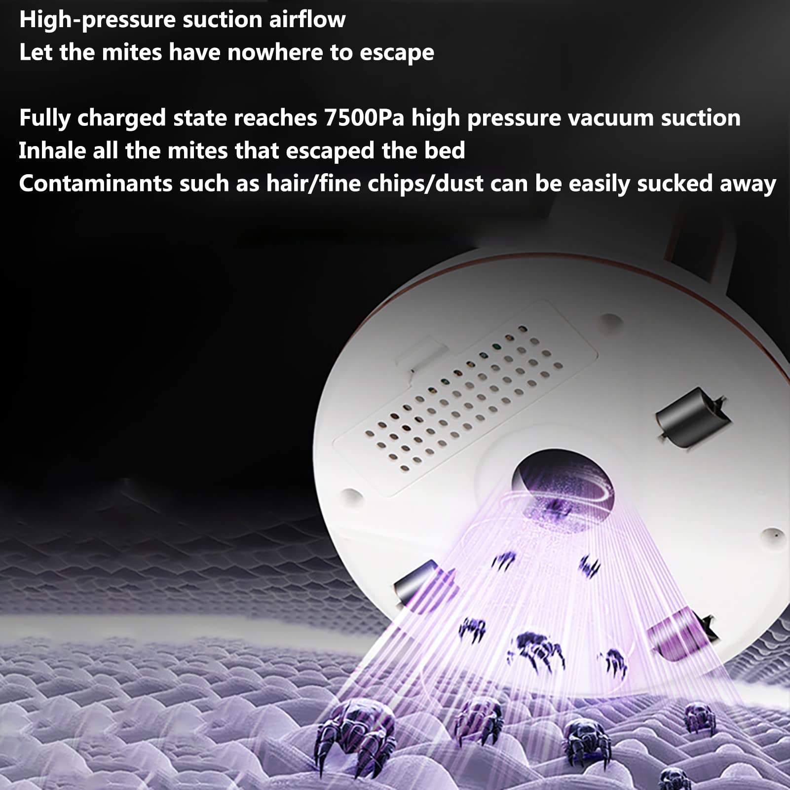 PAHION Wireless Aspirapolvere Portatile 7500 Pa UV Aspirapolvere Per Acari cattura polvere Antiacaro Elimina Il 99,99% Degli Acari Della Polvere Per Pulizia Materasso, Cuscini, Divani