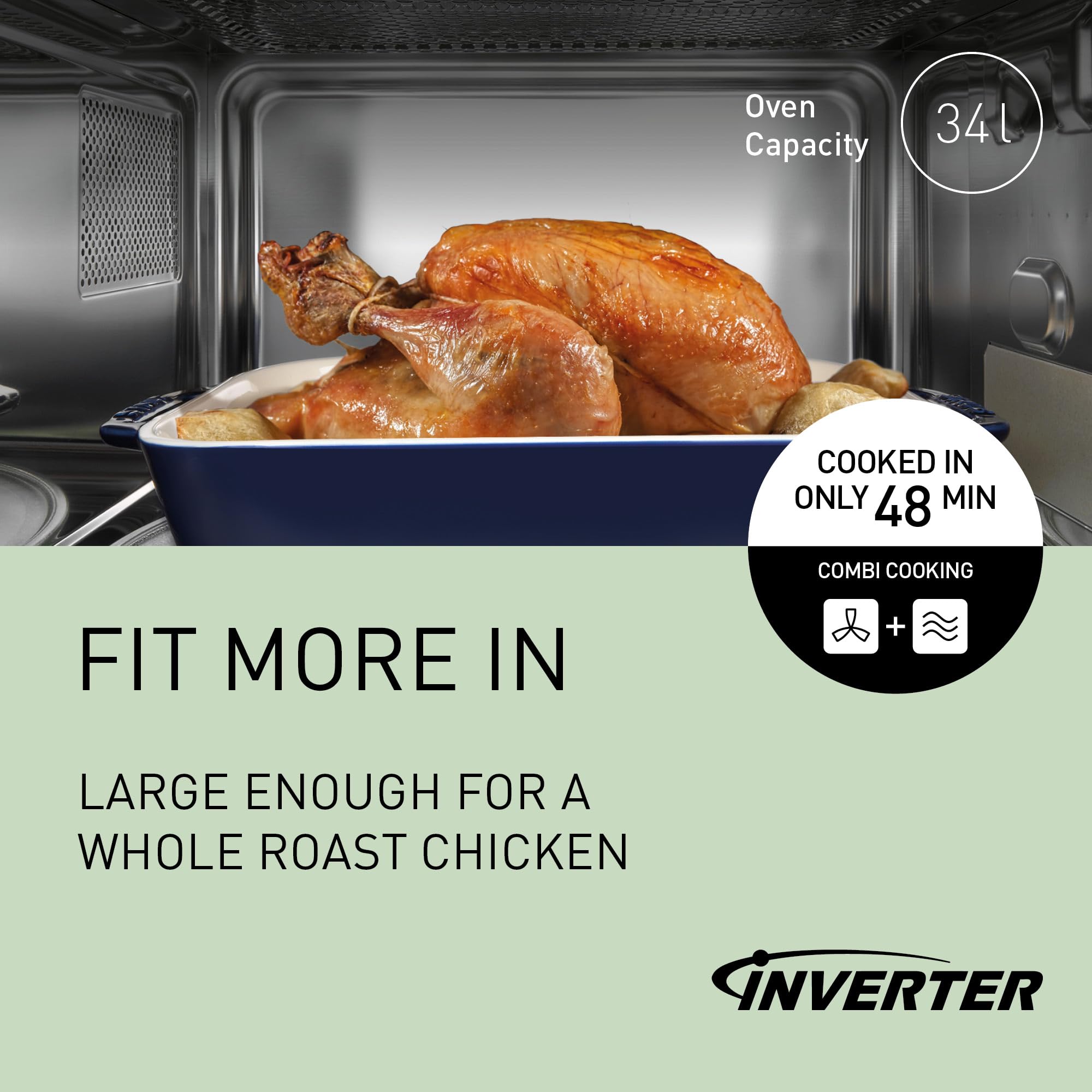 Panasonic NN-CD88QSEPG Air Fry Combi Horno Microondas de 34 L con Grill De Cuarzo, 1000 W, Descongelación Automática, Sensor Genius, Acero Inoxidable, Plateado