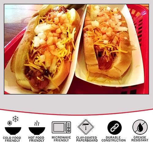 Miniatura 6 de Angel's Peel Lounge Bandeja de papel para perros calientes, bandeja desechable para servir ideal para festivales, bandejas para perros calientes,