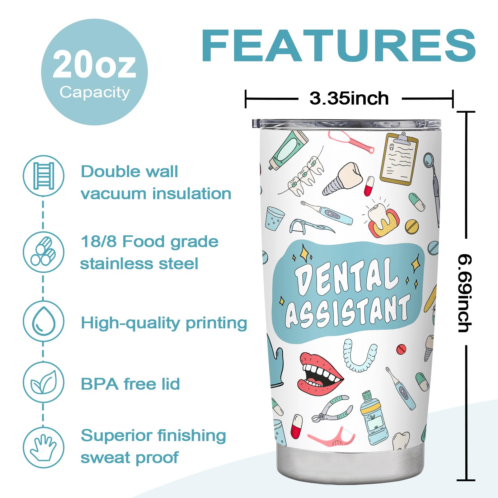 Dental Assistant Appreciation Gifts for Women,Dental Assistant Week Gifts,Travel Coffee Tumbler Mug Cup 20oz