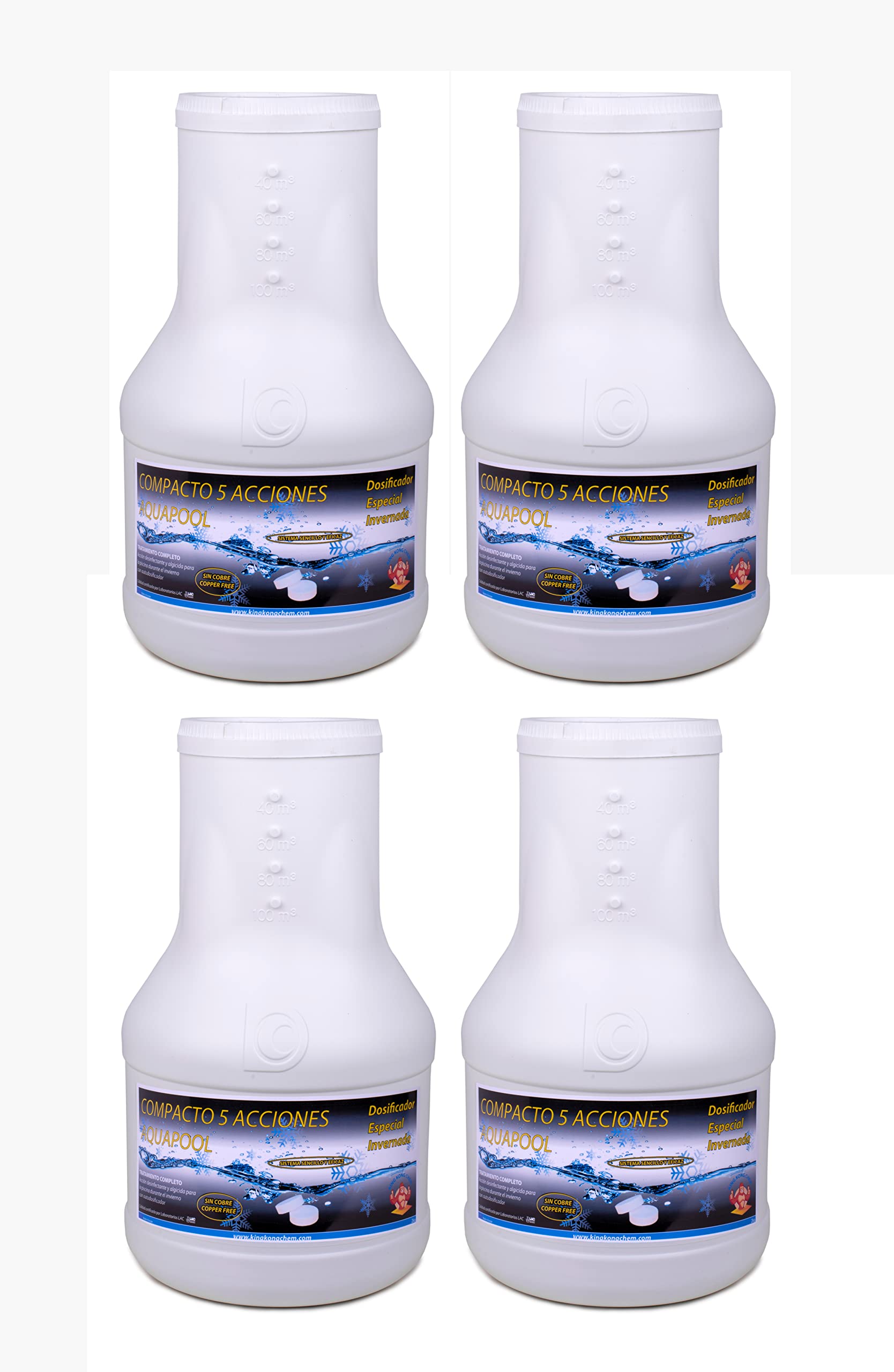 Pack 4 UDS - DOSIFICADOR INVERNADA AQUAPOOL 8 KG (4x2 KG) - Compacto 5 Acciones - Sin Cobre - Tratamiento autodosificador Piscinas Invierno - Apto Piscinas Liner