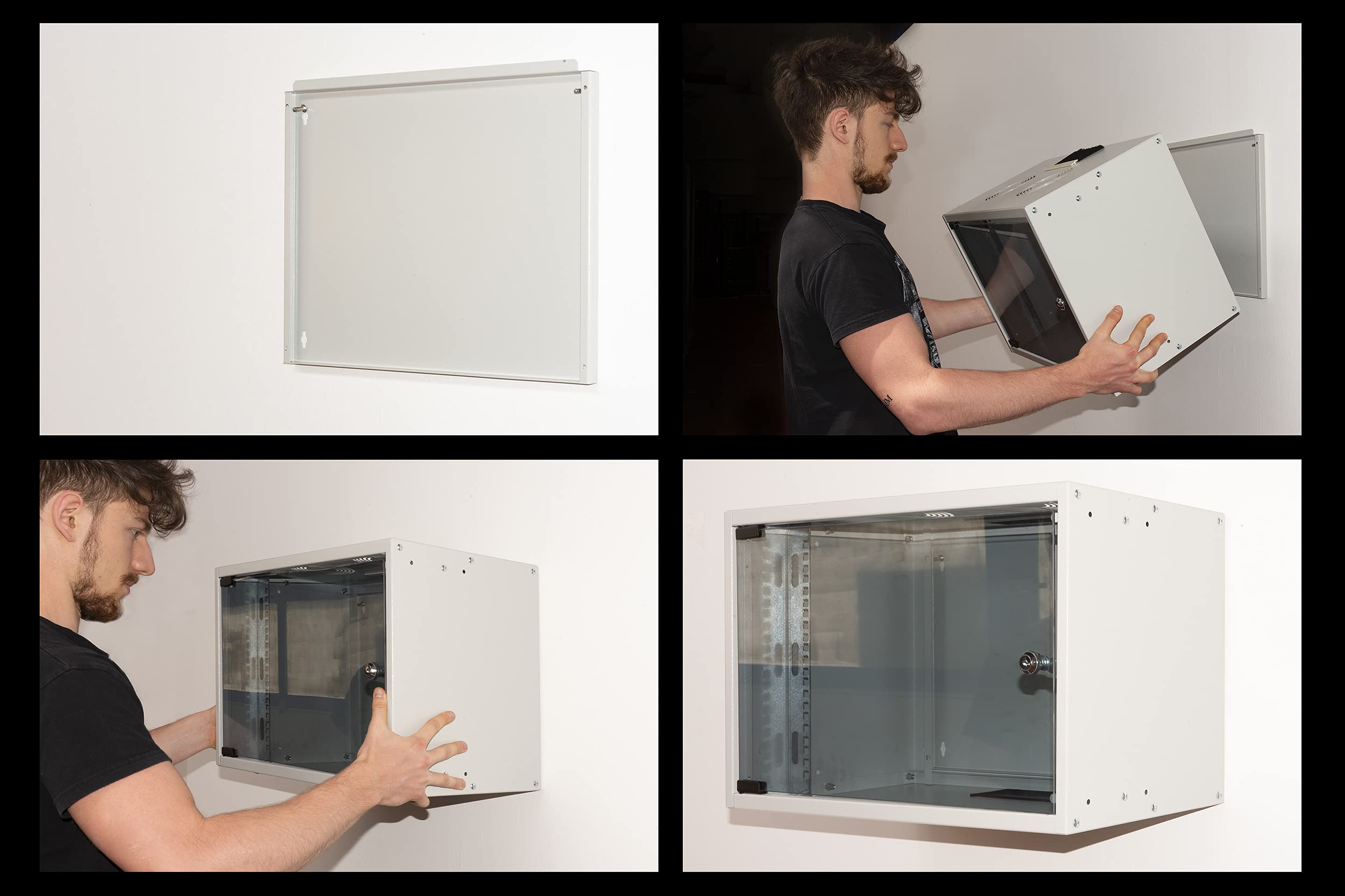 Link LK1907U30E - Armario para Rack de 19 Pulgadas, 6 Unidades de Pared para Redes (A) 370 x (L) 540 x (P) 300 mm, Gris, Puerta de Cristal