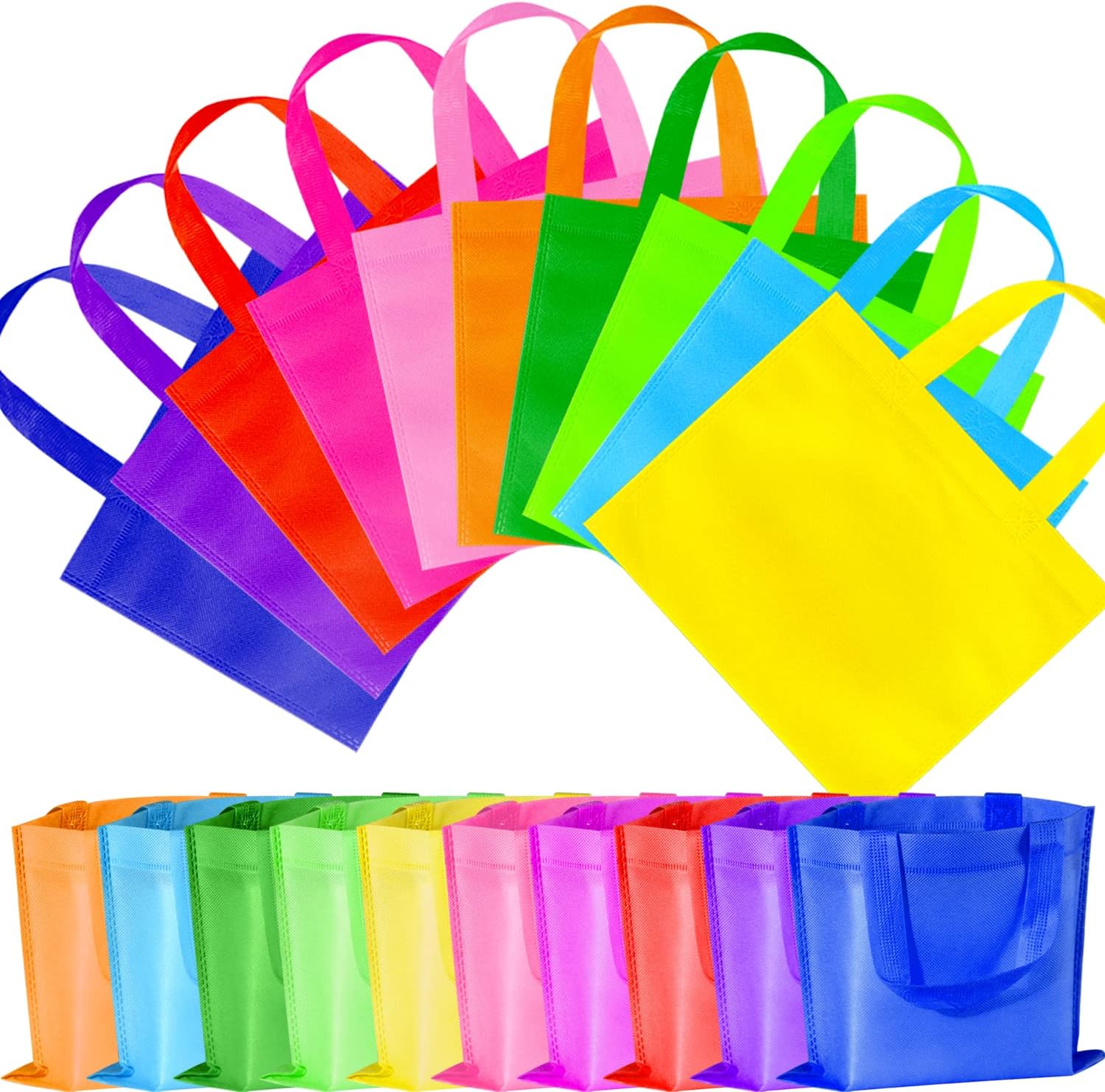 GITMIWS 30 Pack Non-Woven Tote Bags, 9.8'' Medium Colorful Reusable Shopping Tote Gift Bags with Handles, Rainbow Non Woven Gift Bags for Kids Diy Party Favors