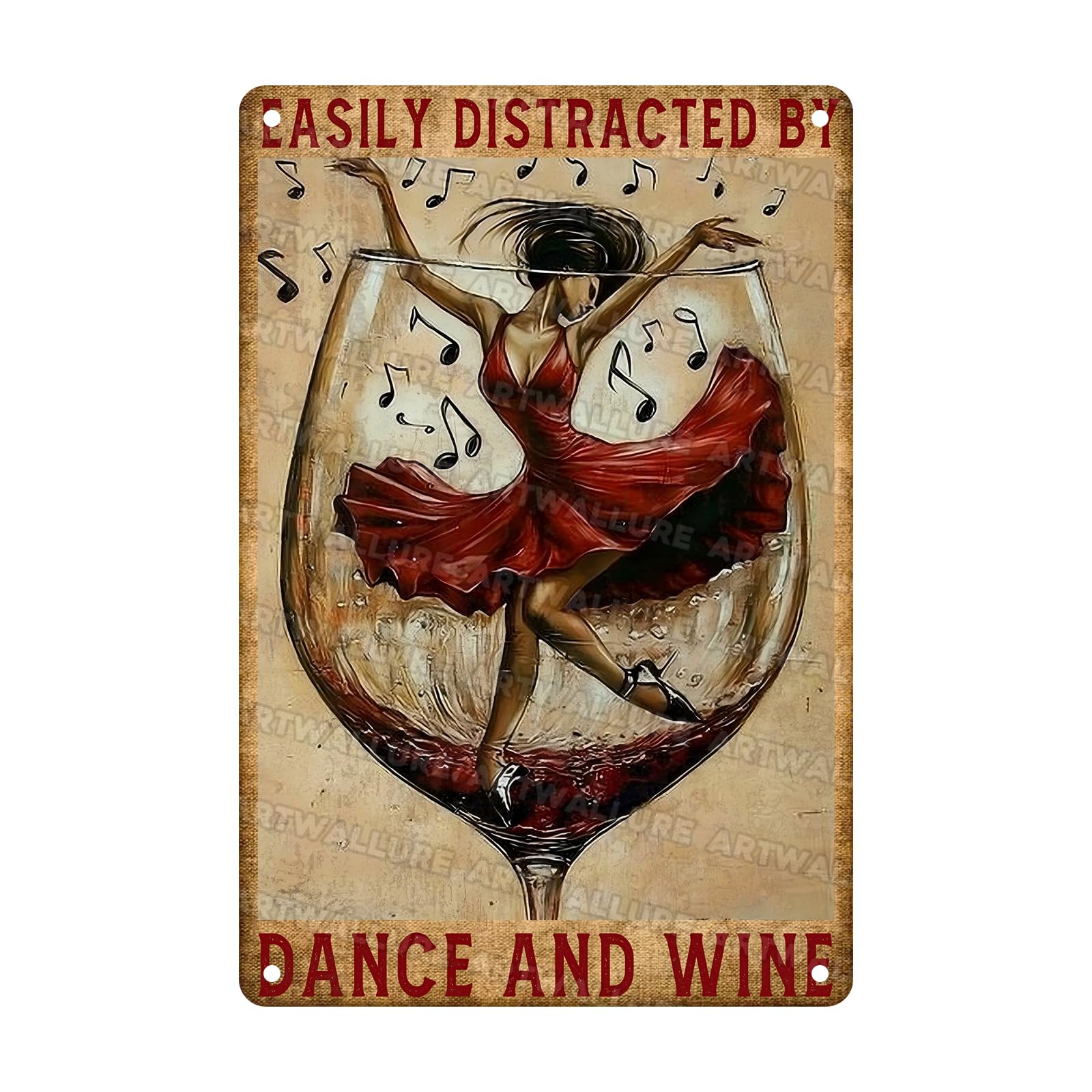 Ballet Vintage Tin Sign Easily Distracted by Dance and Wine Metal Tin Sign for Wall Art Kitchen Wall Decor 8x12Inch
