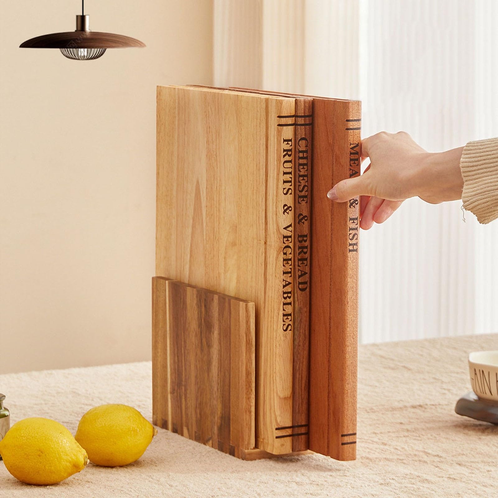 Set da 3 taglieri in acacia stile biblioteca con supporto, blocco da macellaio per carne formaggio verdure per amanti dei libri e chef