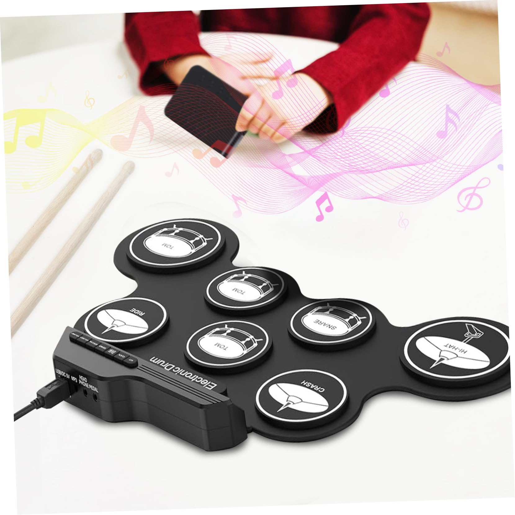 SUPVOX Batería Electrónica Portátil Para Adultos Kit De Pad De Práctica De Batería Digital Silenciosa Enrollable Para Principiantes