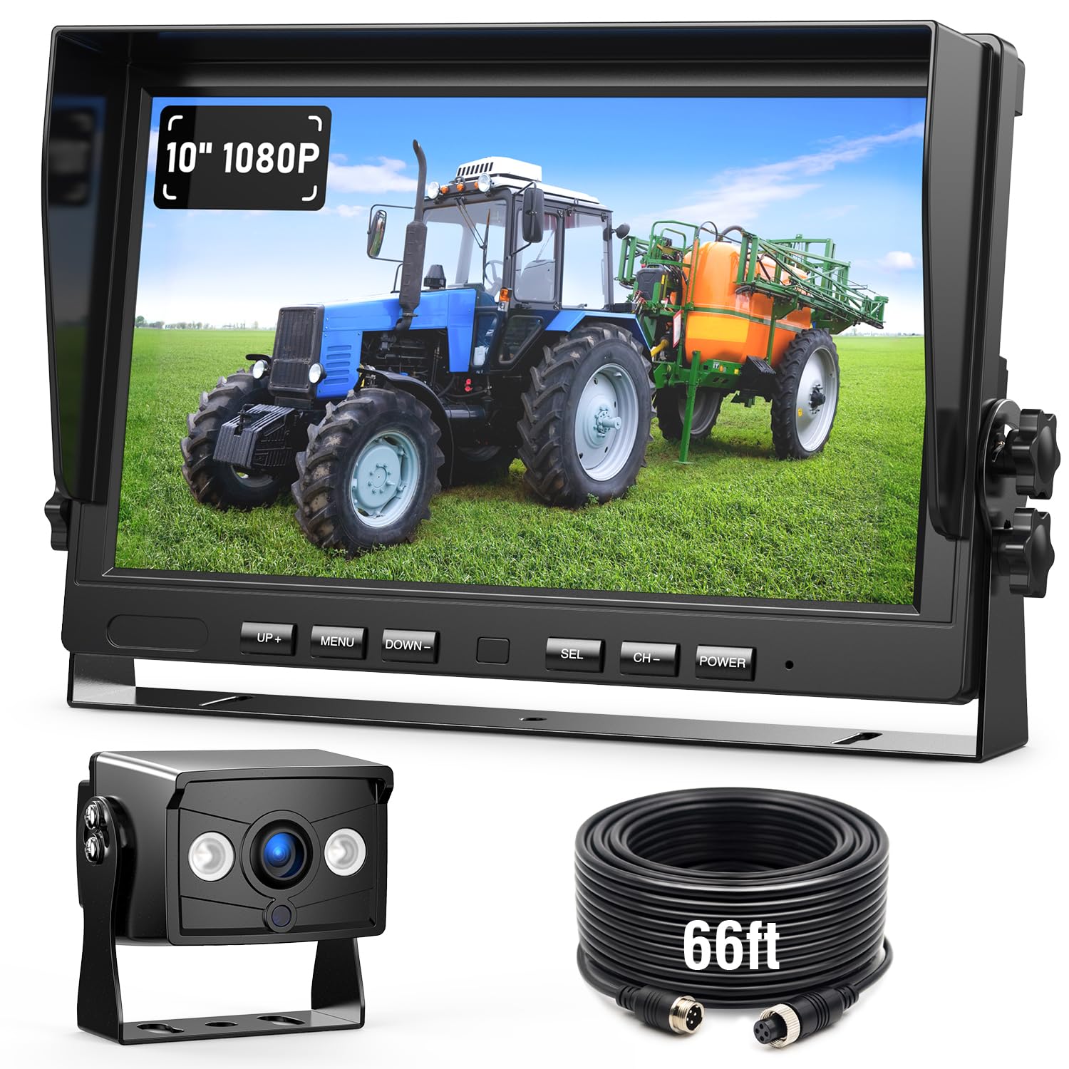 Heavy-Duty 10" 1080P Wired Backup Camera System: Quad Split Screen & IP69K Waterproof