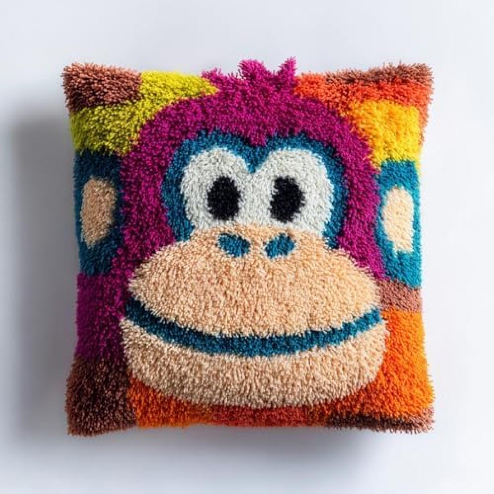kitphoenix DIY Latch Hook Cushion Kit Orangutan,Beginner-Friendly Rug Hooking Pillow Kit,Crochet Craft Cushion Cover for Home Decor,43x43 cm-2