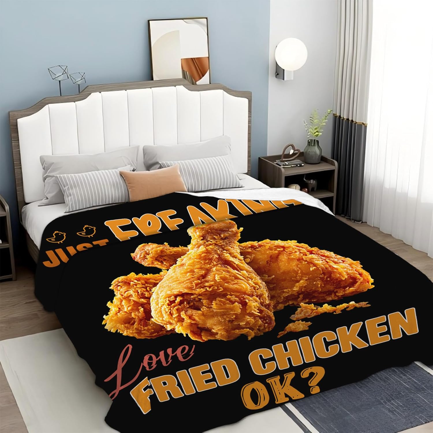 Fried Chicken Blanket, Fried Chicken Drumstick Flannel Throw Blanket, Cozy Fleece Soft Delicious Food Blankets Gift for Kids Couch Sofa Bed 80" x 60"