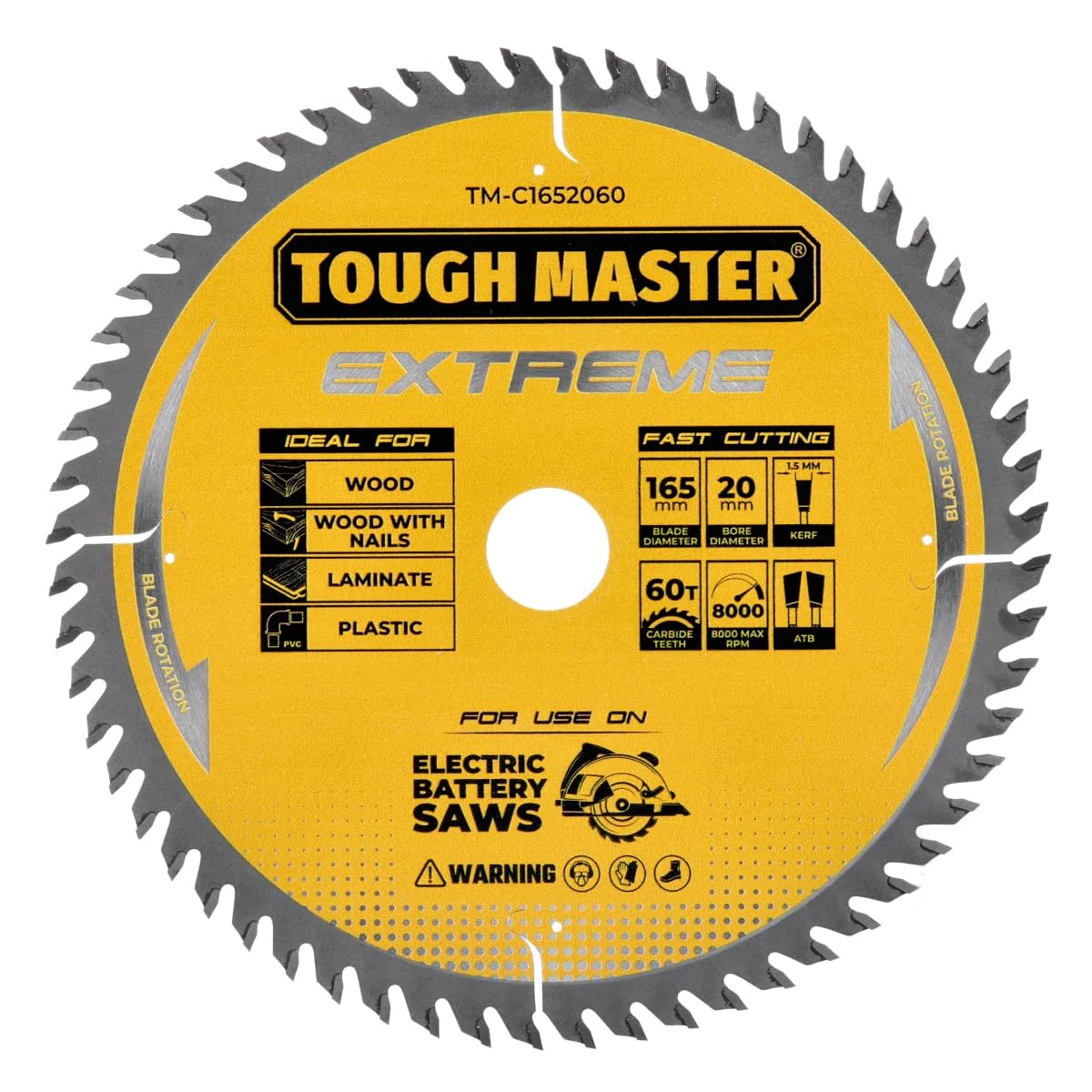 TOUGH MASTER Lama per sega circolare, 165 mm, professionale, in TCT, 165 x 20 x 60 denti, ideale per legno, legno con chiodi, laminato, plastica, adatta a Bosch, Makita, DeWalt, confezione da 5