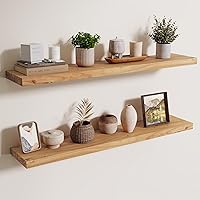 Vista 34 de Axeman Estantes flotantes de madera de olmo rústico para pared, estante de pared de 48 x 8 pulgadas de profundidad con soporte invisible, estantes