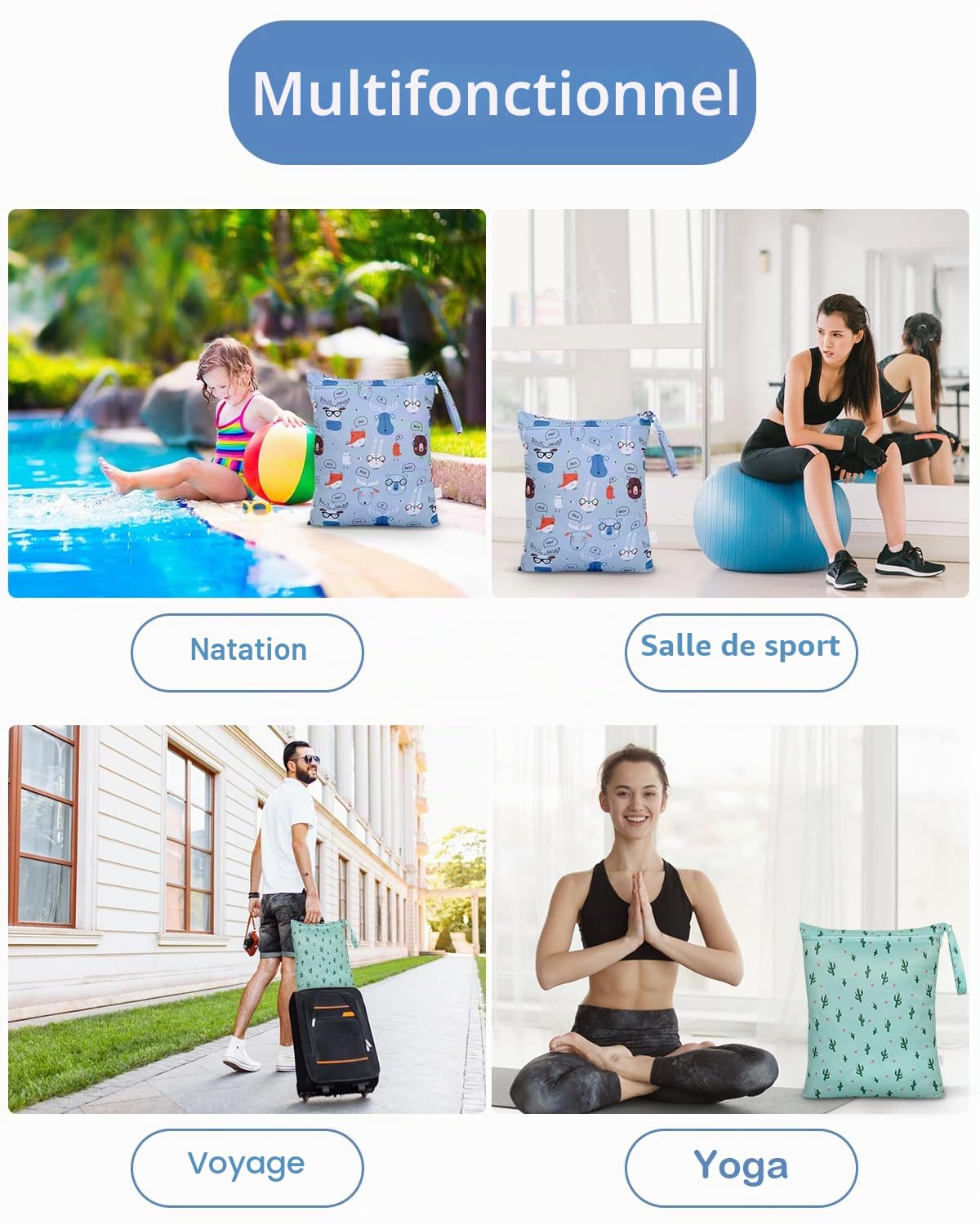 Sac à Couches Lavables 32x40cm Étanche Réutilisable Piscine Voyage Imperméable 2 Pièces
