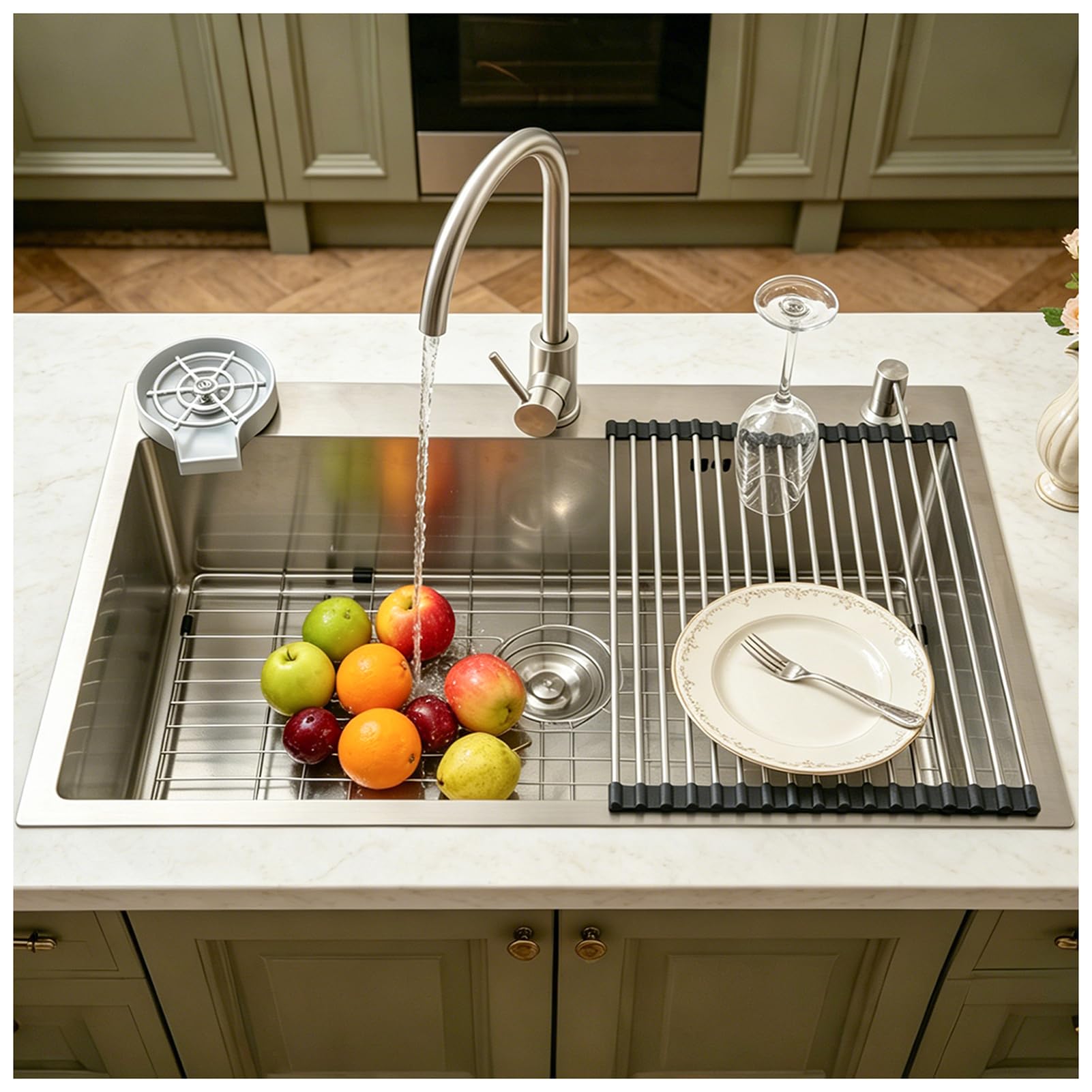 HZKSINNK 304 Stainless Steel Sink, 1-Basin Inset Sink, Brushed Kitchen Sink, Large Basin, 80x50 cm Depth, Handmade, Multifunctional Sink, With Trap, Drain Fitting