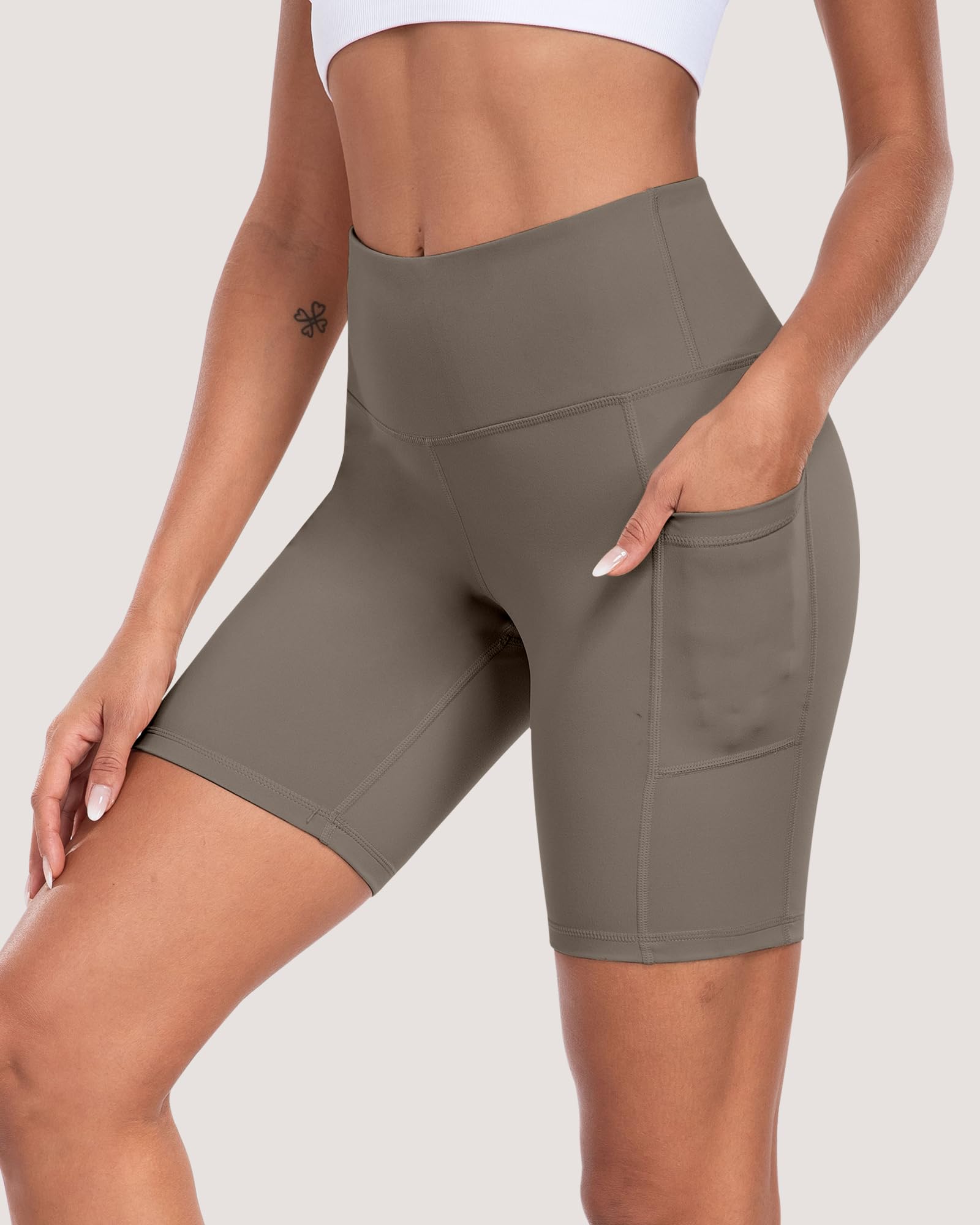 Pantalones cortos de ciclista para mujer con bolsillos, cintura alta de 8 pulgadas, control de abdomen, suaves, atléticos, entrenamiento, gimnasio, yoga — view 24