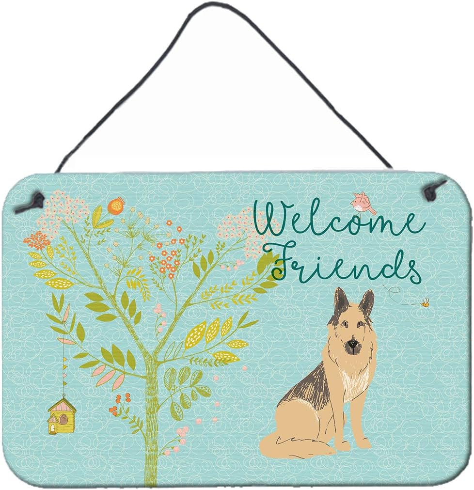 Caroline's TreasuresBB7578DS812 Welcome Friends German Shepherd Wall or Door Hanging Prints Aluminum Metal Sign Kitchen Wall Bar Bathroom Plaque Home Decor, 8x12, Multicolor