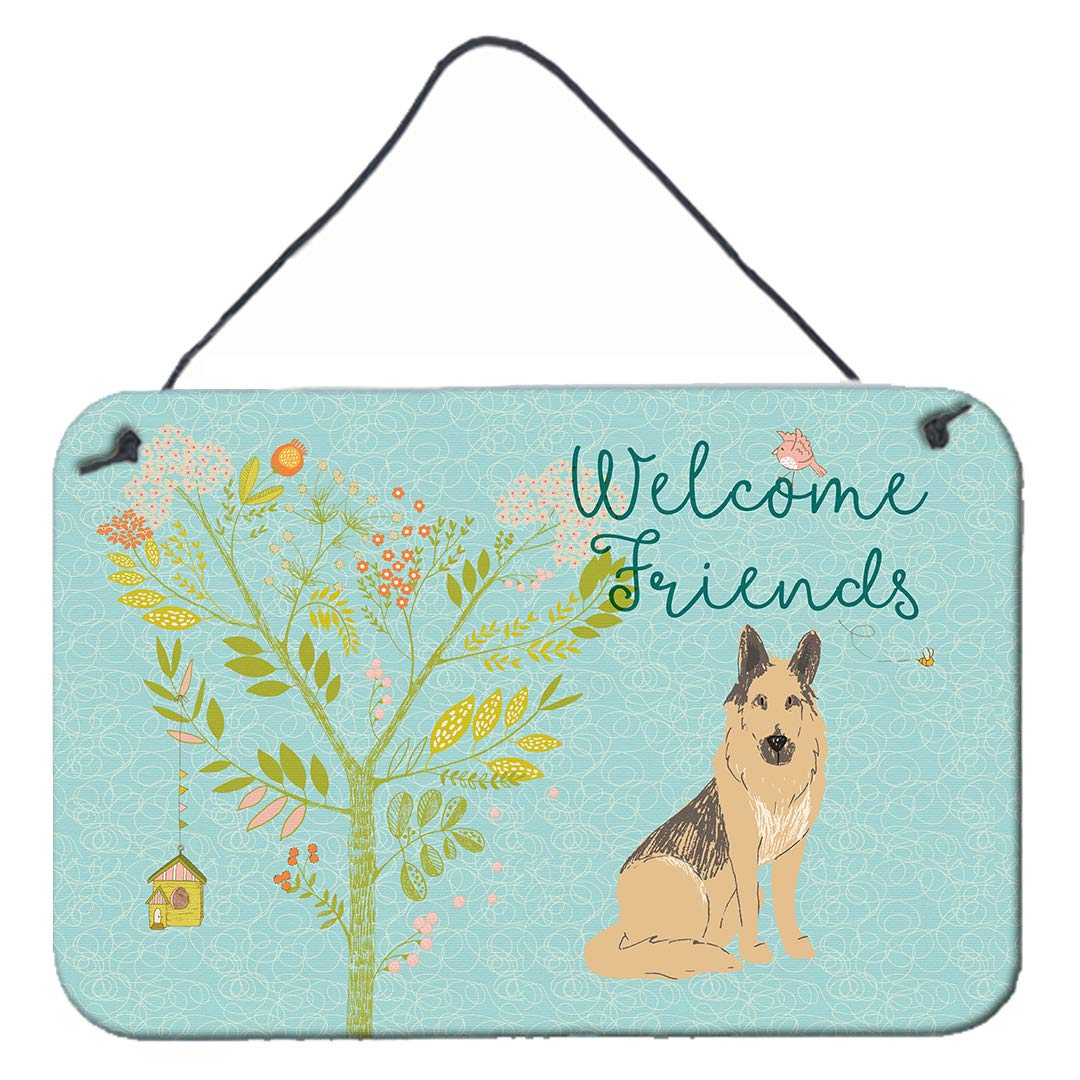 Caroline's TreasuresBB7578DS812 Welcome Friends German Shepherd Wall or Door Hanging Prints Aluminum Metal Sign Kitchen Wall Bar Bathroom Plaque Home Decor, 8x12, Multicolor