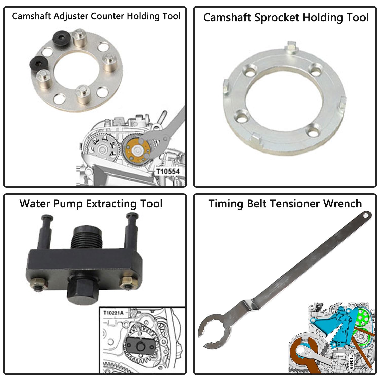 DPTOOL Strumento di regolazione del motore, albero a camme, pulegge di ritenzione compatibile con Volkswagen Audi Skoda Seat 1,5 l TSl ETSI motore per EA211 Evo dal 2017 OEM T10575A T10221A T10172