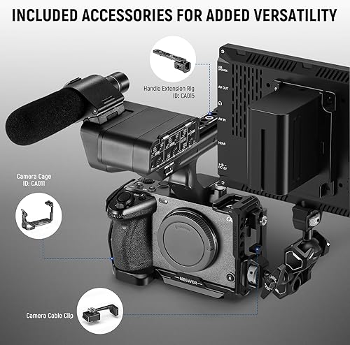 Miniatura 2 de NEEWER FX3 FX30 Kit de extensión de jaula y mango XLR con abrazadera de cable HDMI, riel OTAN, orificio de localización ARRI, jaula de cámara de