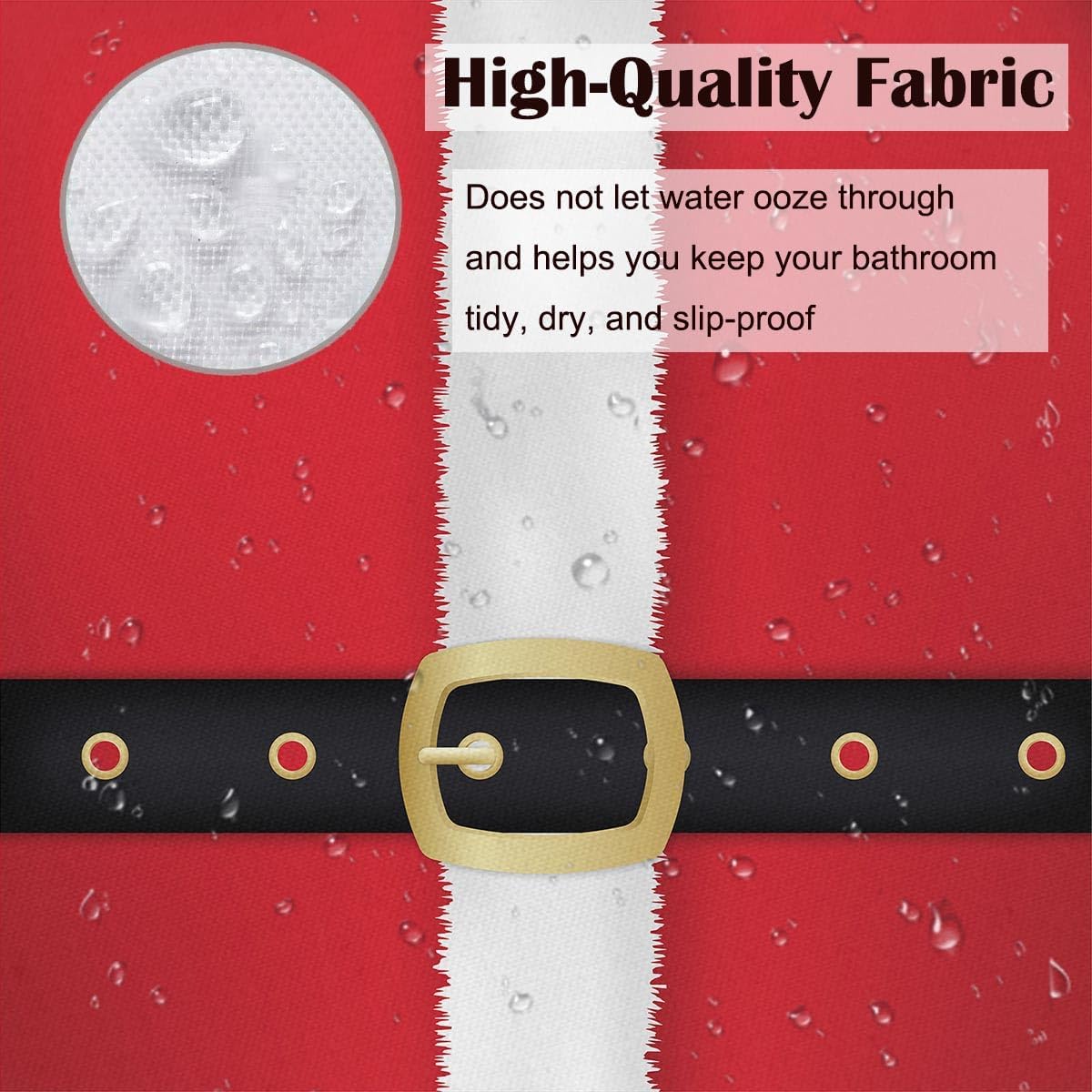 Christmas Shower Curtain 72x72 Inch Red Santa Claus Belt Bathroom Accessories Home Waterproof Polyester Fabric