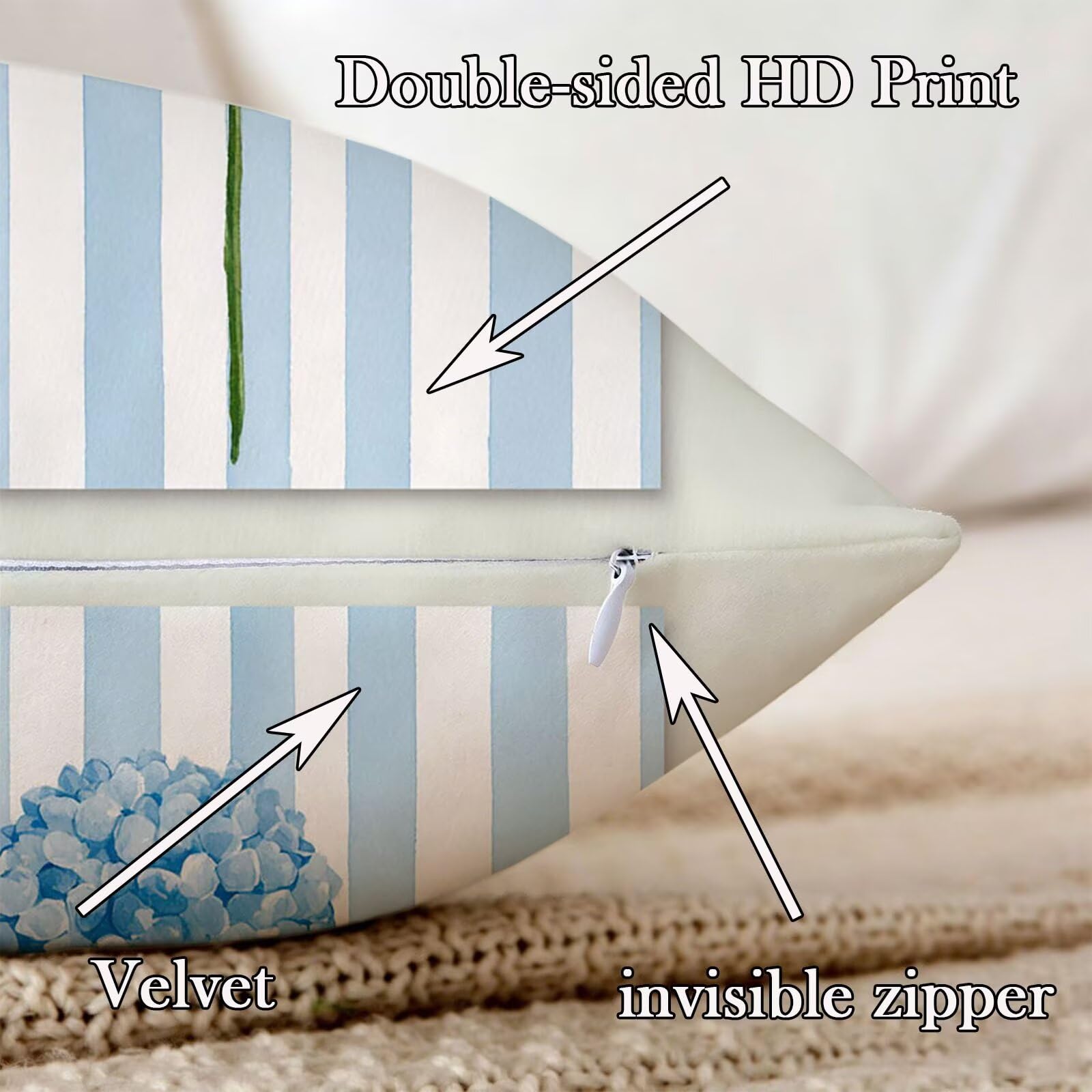 Cuscino Divano 65x65cm Set di 2, blu banda Lino Cuscini per Divano