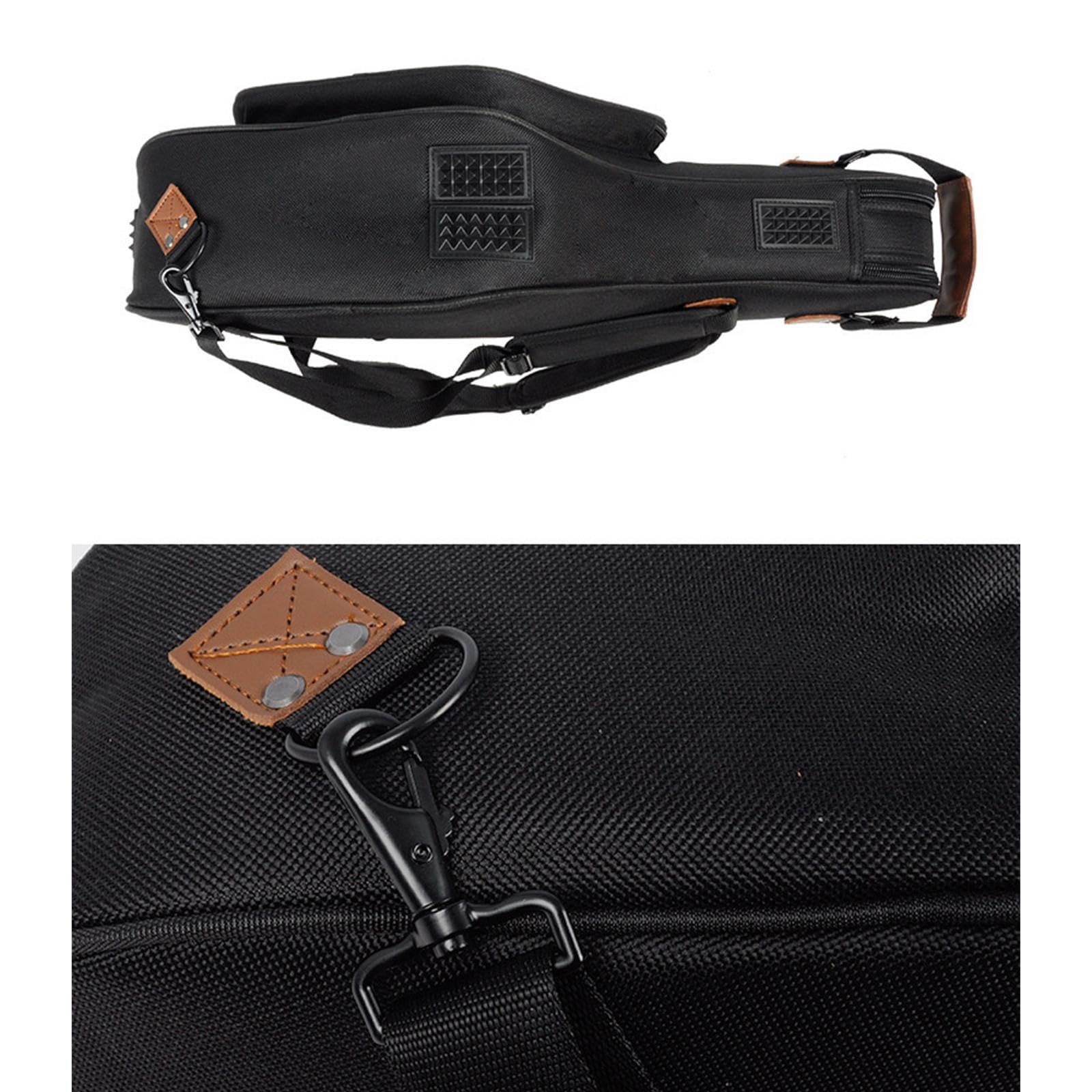 Leichter Saxophonkoffer Rucksack mit verstellbaren Gurten und wasserdichter Aufbewahrungstasche für Zubehör, Schwarz, 25.5 x 63 cm