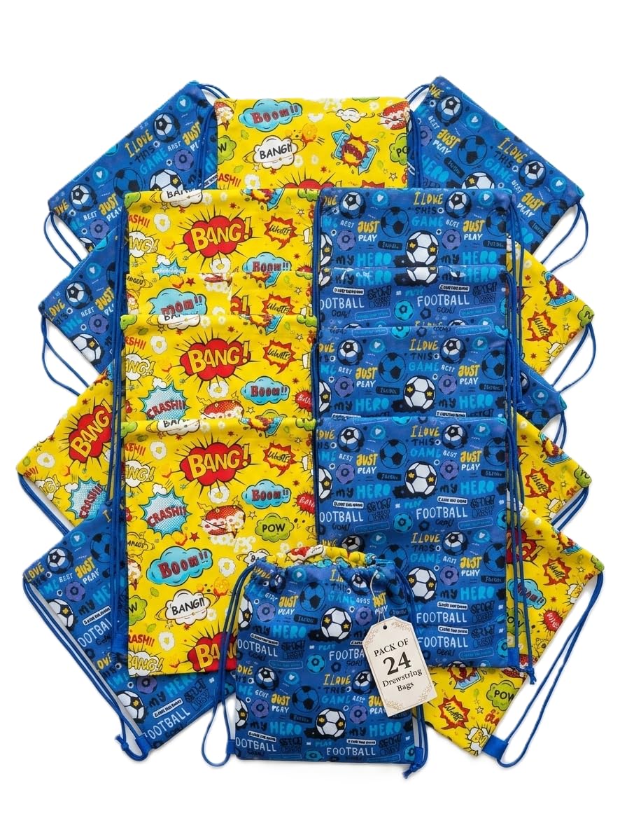 Demoda 24 Pack Star and Football Themed Return Gift Party Supplies Favors Drawstring Bags for Kid's Birthday as Loot and Goodies Bags for Boys Girls-12 Pink,12 Blue Bags-image-49