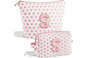 Yoolife Makeup Bag for Women: A Dash of Pink and White Initial Charm