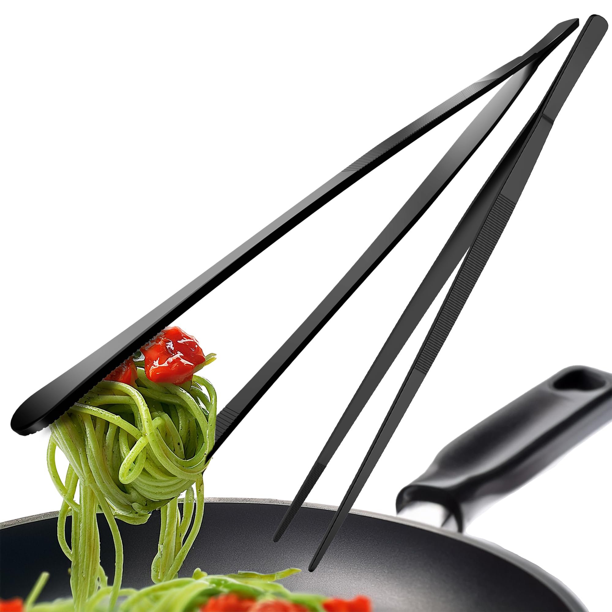 4smile Kochpinzette, 2 Stück Set in Schwarz - Kochpinzette Edelstahl, 30 cm lang, Pinzette Küche - Grillpinzette rund zum Kochen und Braten + Küchenpinzette spitz zum Dekorieren
