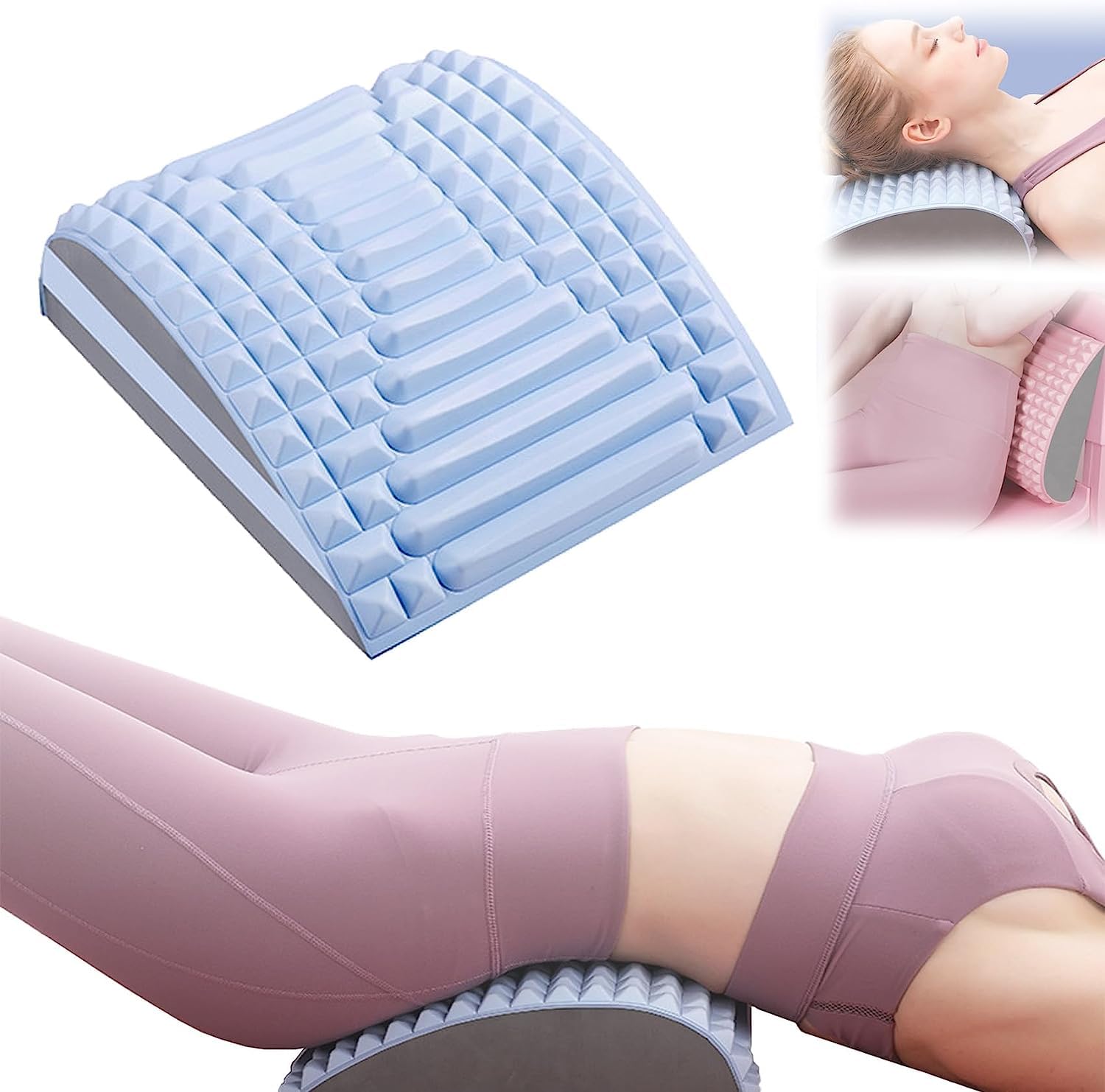 visthsaLumbar Support Pillow for Office Chair Memory Foam, Lumbar Soothing Device, Back Neck Cracker for Lower Back Pain Relief, Multi-Level Adjustable Spine Board for Herniated Disc (Blue)