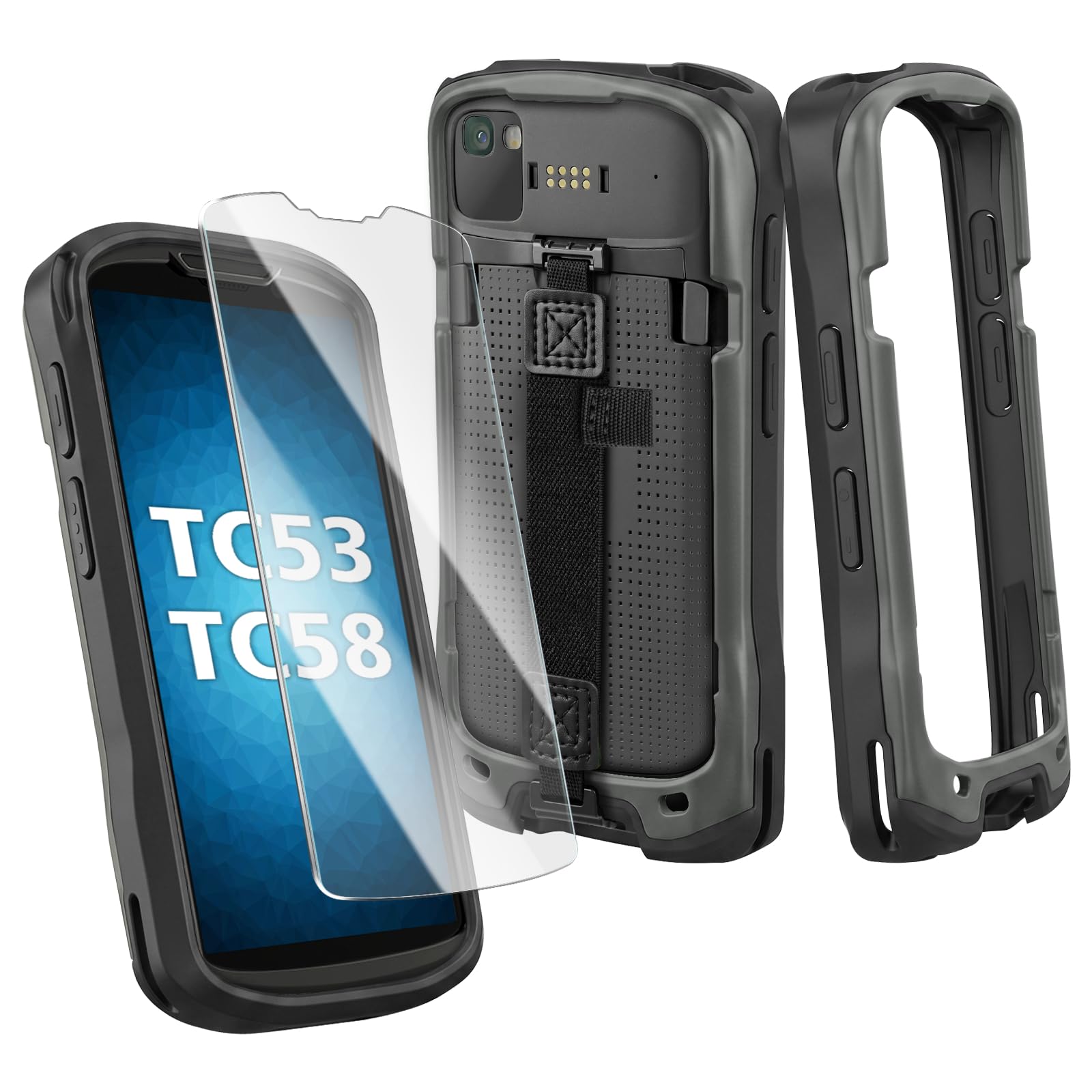 for Zebra TC53 TC58 Protective Case Cover with Handstrap &amp; Tempered Glass