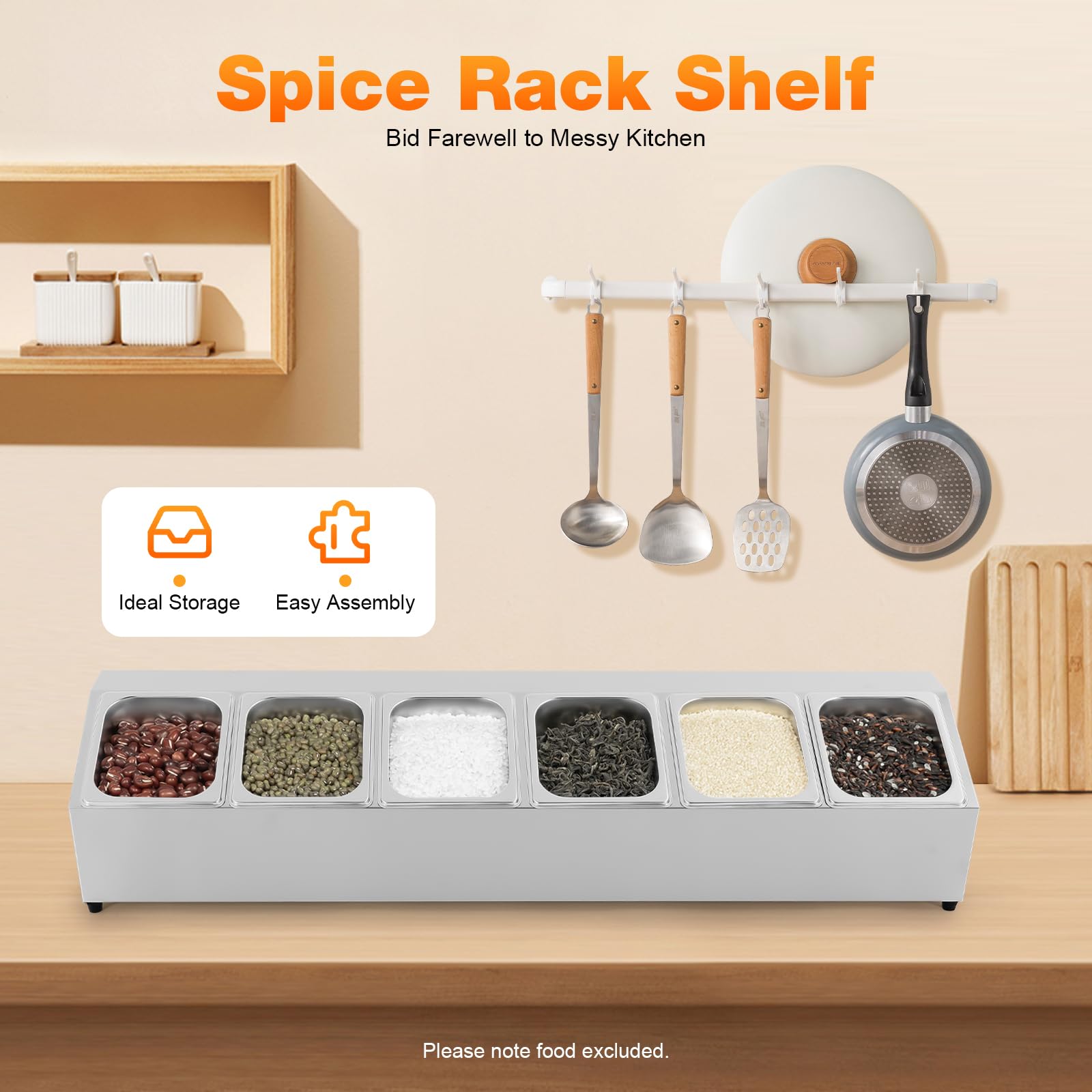 Recipiente para ingredientes para pizza, recipiente de acero inoxidable con tapa, 6 recipientes, vitrina para mantener el calor, gastronomía, ensalada, recipiente para guarniciones para gastro