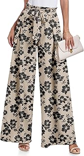 Pantalones de pierna ancha para mujer, pantalones palazzo de cintura alta, pantalones de trabajo casuales con nudo y bolsillos