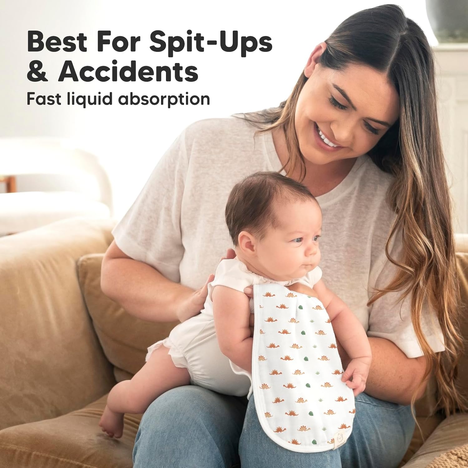 5-Pack Muslin Burp Cloths Baby Boy, Girl - Very Absorbent Baby Burp Cloth Rags, 8-Layers Viscose Derived from Bamboo Cotton Muslin Towel, Super Soft Spit Up Rags, No Shrink Washcloths (Roarsome) - Image 5