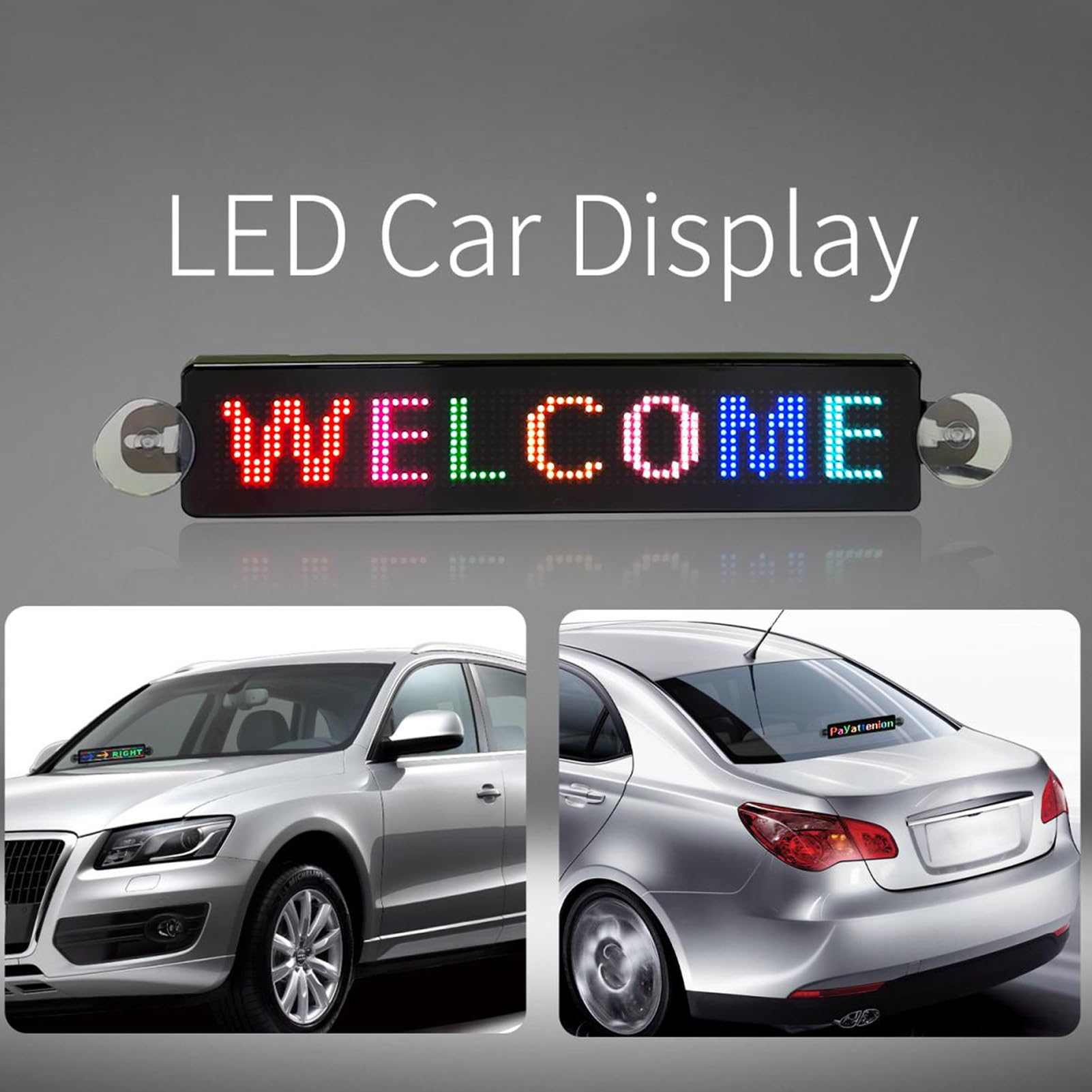 Insegna a LED per Auto, Insegna a LED Personalizzata USB Programmabile a Colori Controllo App Bluetooth Display a LED Insegna per Finestra a LED per Auto DC5V 12x72