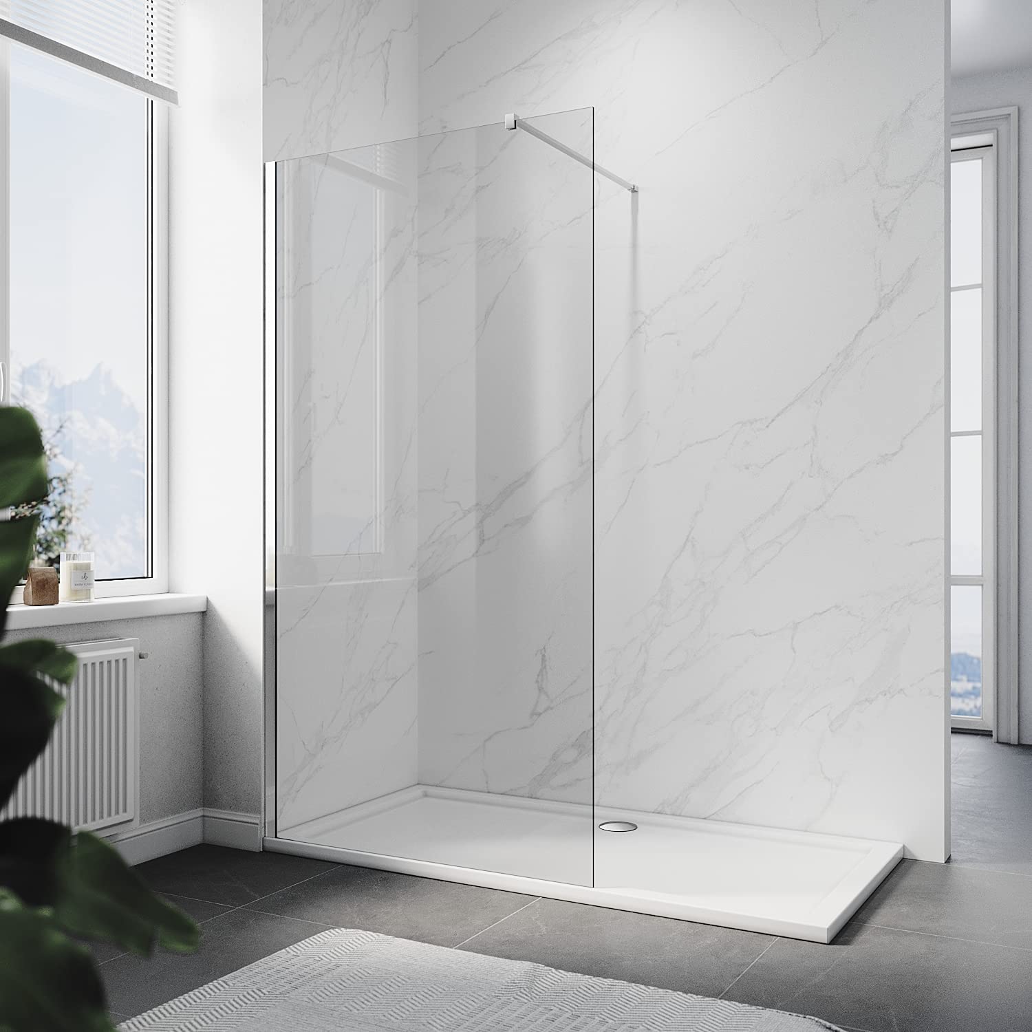ELEGANT 900x1900mm Bathroom Walkin Shower Screen Wet Room Enclosure Cubicles 8mm Clear Easy Clean Safety Glass Bath Shower Screens Panel with Chrome Support Bars