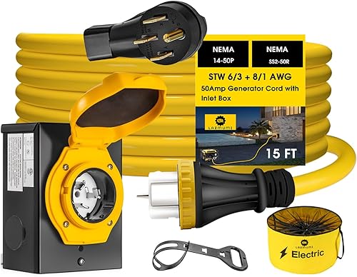 Cable de alimentación para generador de 15 pies y 30 amperios y caja de entrada de alimentación, kit combinado resistente al agua, NEMA L14-30P a
