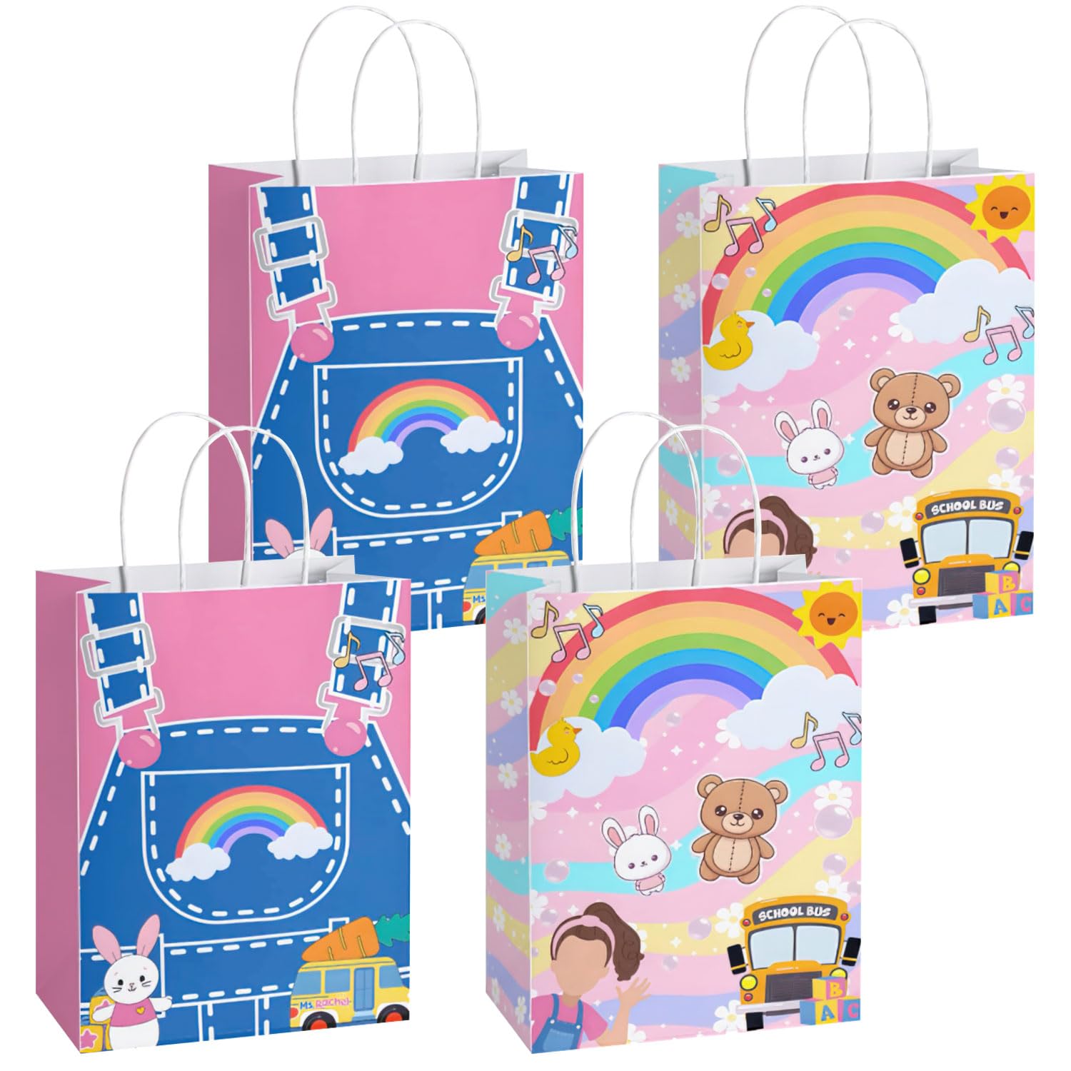BDKJ 16 Pack Rachel Girls Goodie Treat Candy Bags, Cartoon Teacher Party Paper Gift Bags with Handles for Themed Birthday Party Supplies Decorations Birthday Occasion